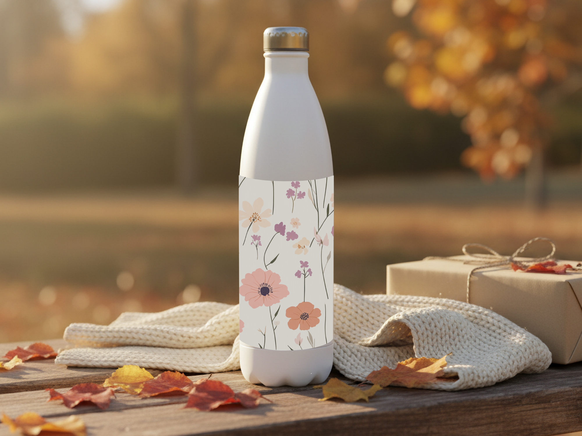 Personalized Wildflower Stainless Steel Water Bottle with Custom Name Garden Design