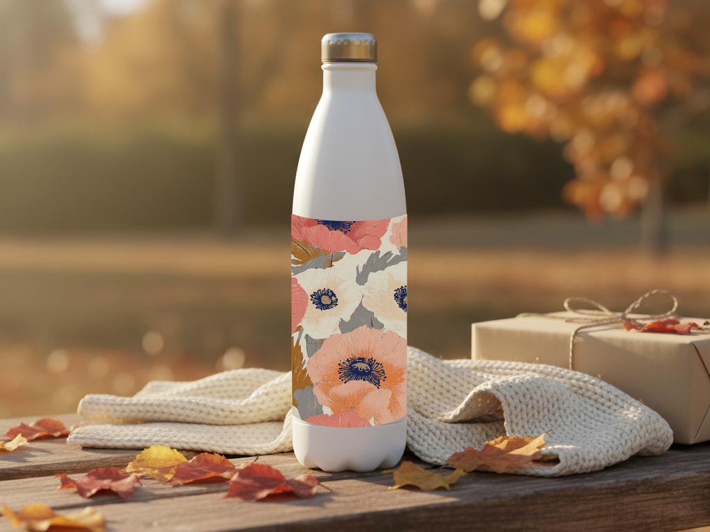 Personalized Anemone Hydration Bottle with Custom Name Botanical Artwork