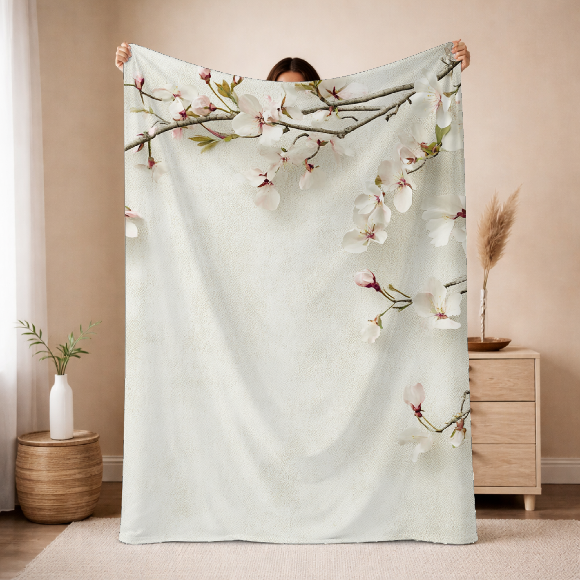 Personalized Cozy Cherry Blossom Retreat Sherpa Blanket with Custom Name