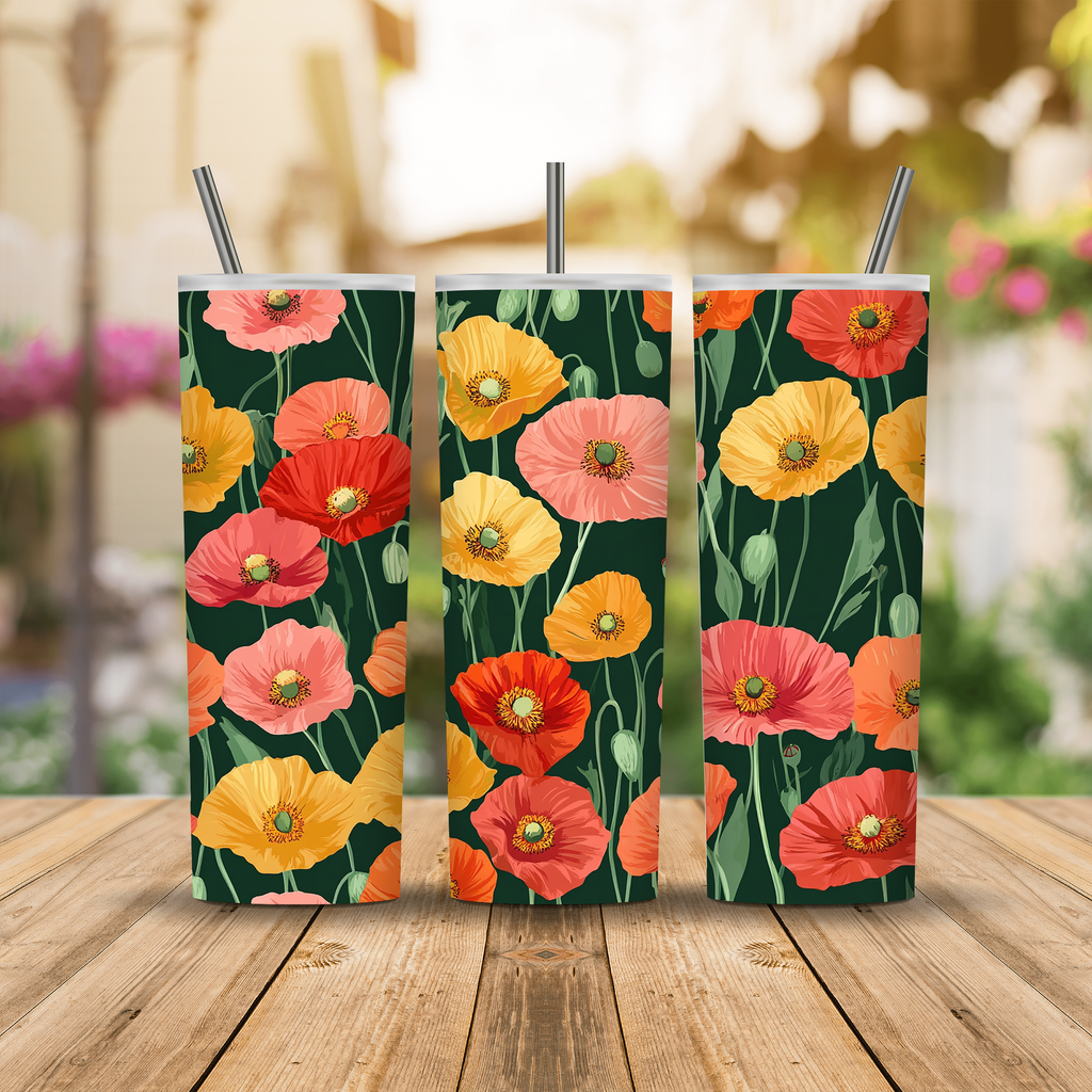 Personalized Poppy Tumbler with Custom Name, Wildflower Floral Gift
