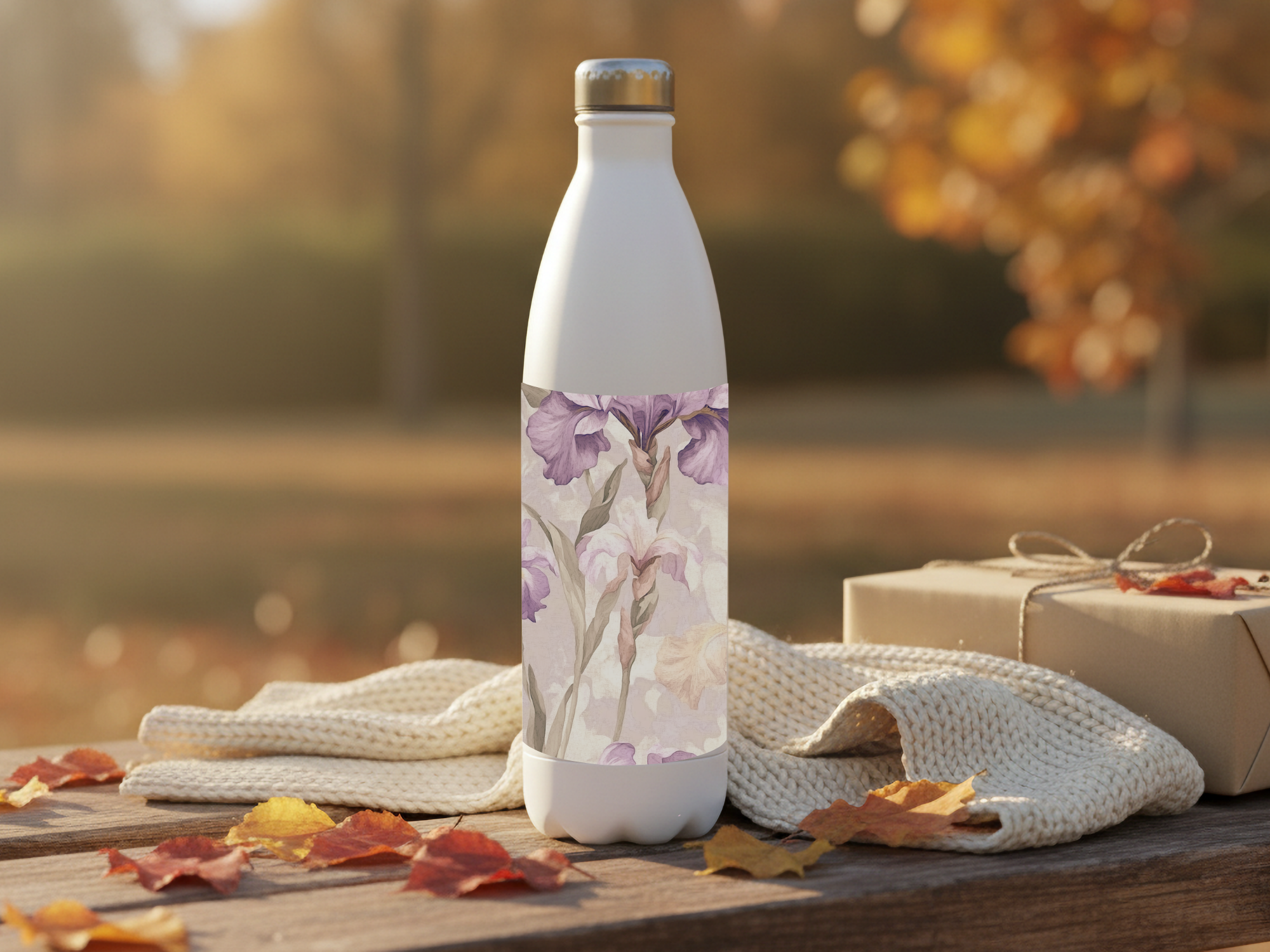Personalized Iris Stainless Steel Water Bottle with Custom Name Nature Design