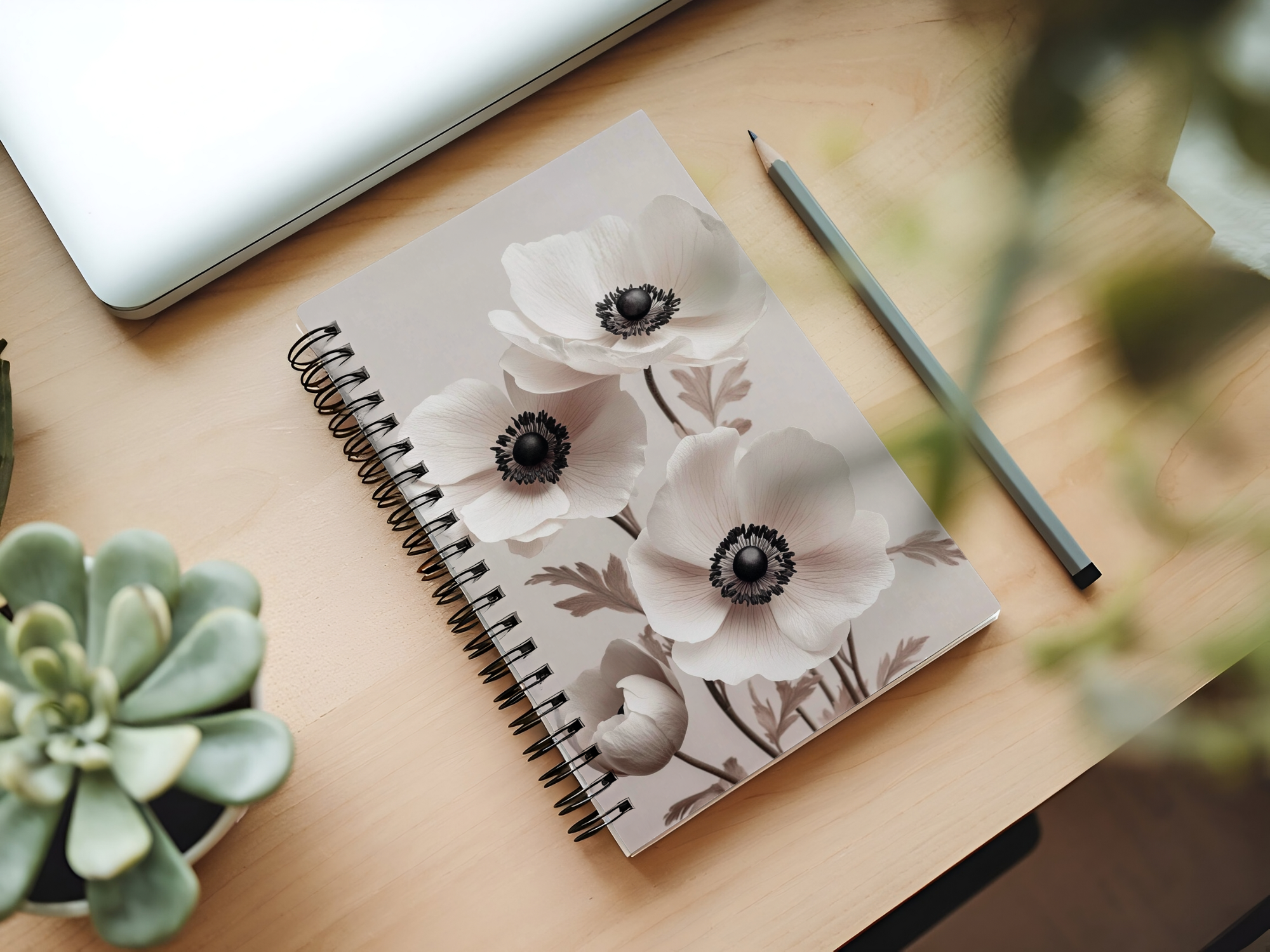 Anemone Spiral Notebook Personalized for Woodland Bloom Explorations
