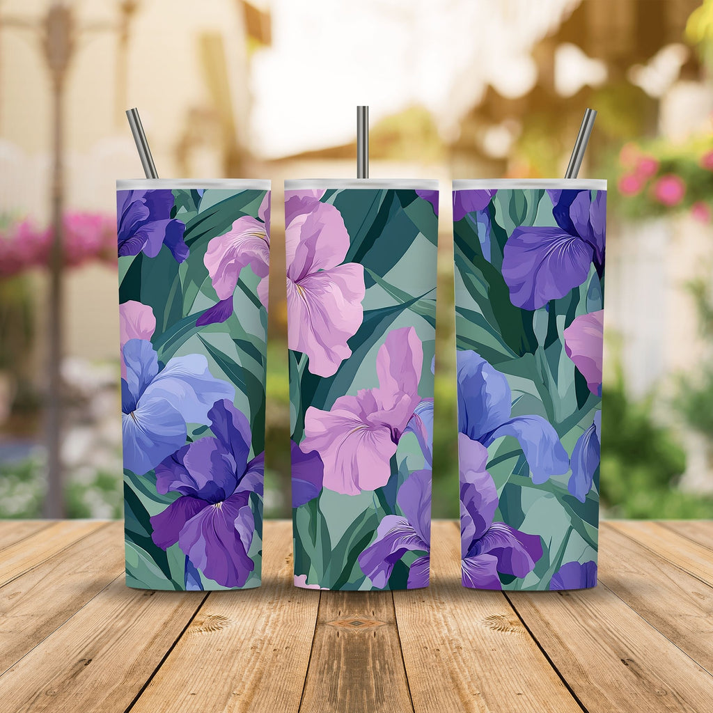 Personalized Purple Iris Bloom Insulated Tumbler with Custom Floral Design