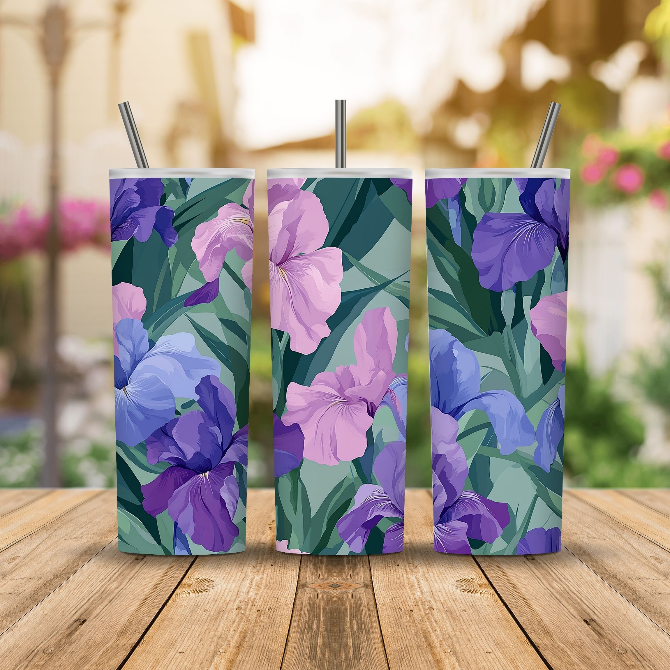 Personalized Purple Iris Bloom Insulated Tumbler with Custom Floral Design