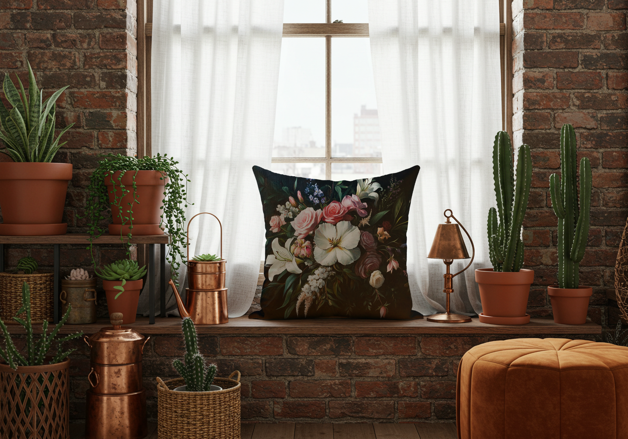 Personalized Vintage Bouquet Gallery Pillow with Custom Name