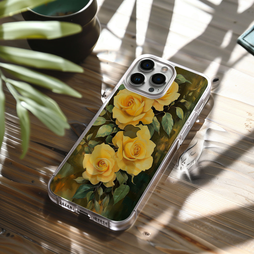 Personalized Yellow Rose iPhone Case with Custom Name & Botanical Premium Cover