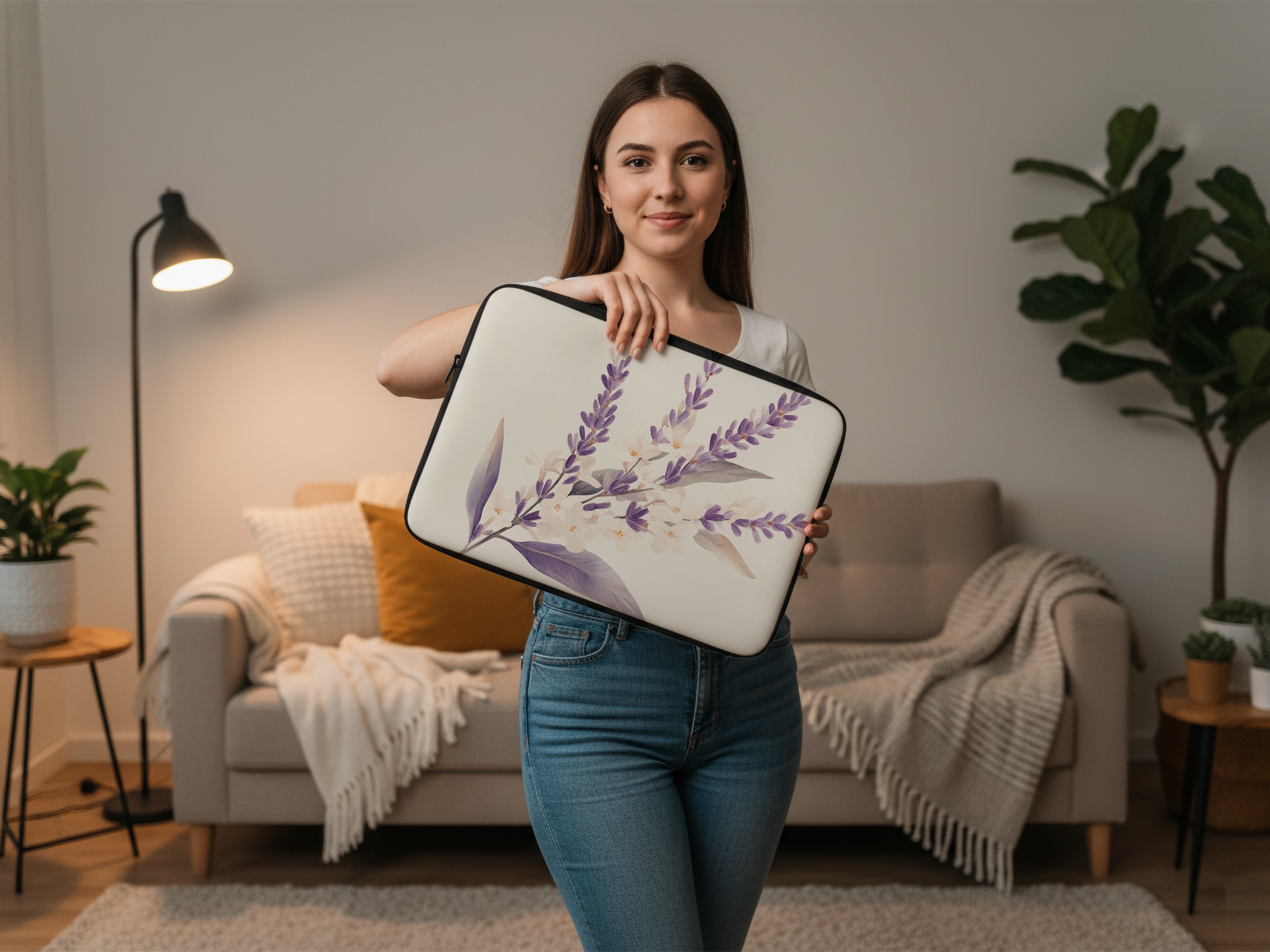 Personalized Lavender Floral Laptop Sleeve for Nature Lovers Custom Tech Case