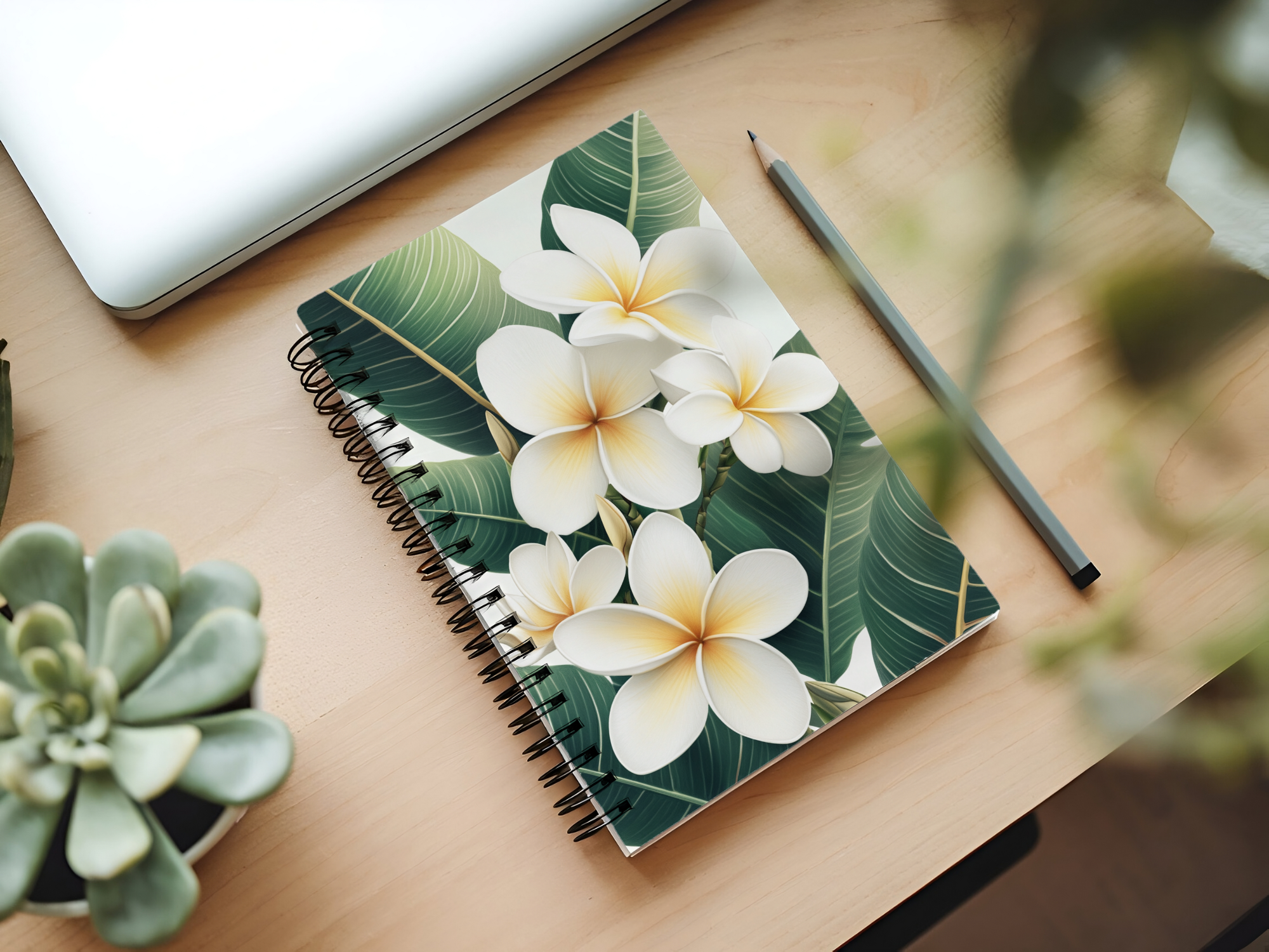 Plumeria Spiral Notebook Personalized for Coastal Bloom Reflections