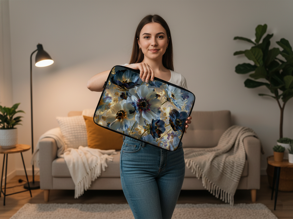 Anemone Floral Laptop Sleeve Personalized with Name for Nature Loving Users