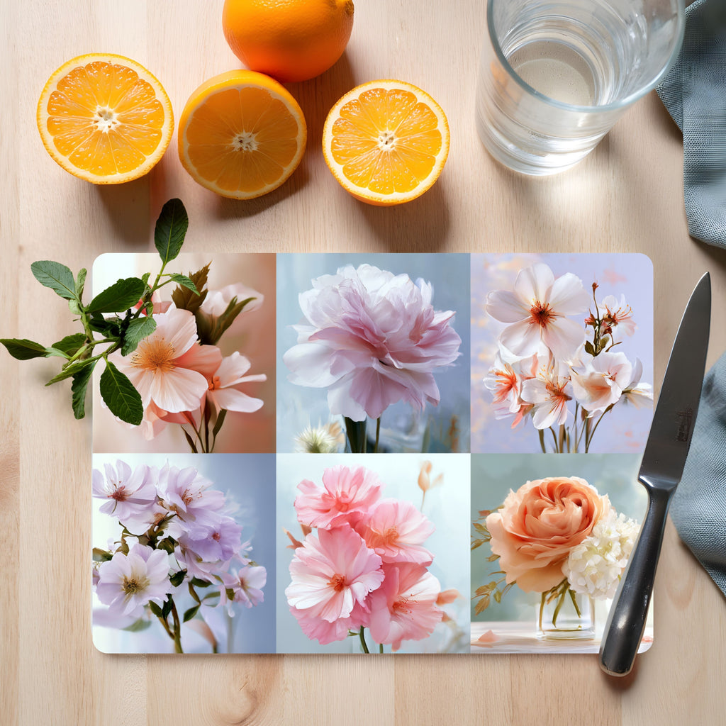 Floral Glass Cutting Board Personalized for Botanical Home Entertaining