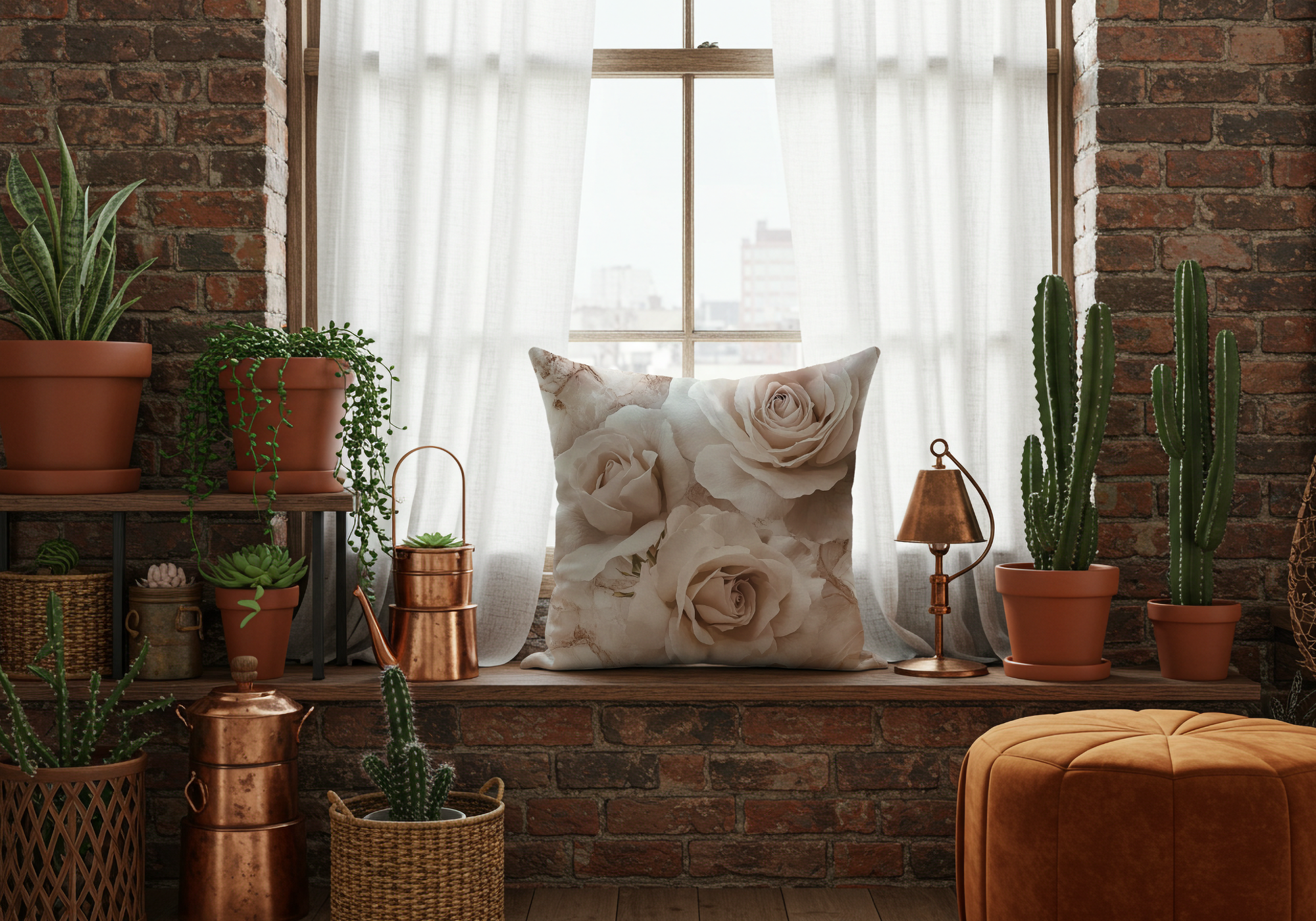 Personalized White Rose Heirloom Pillow with Custom Name