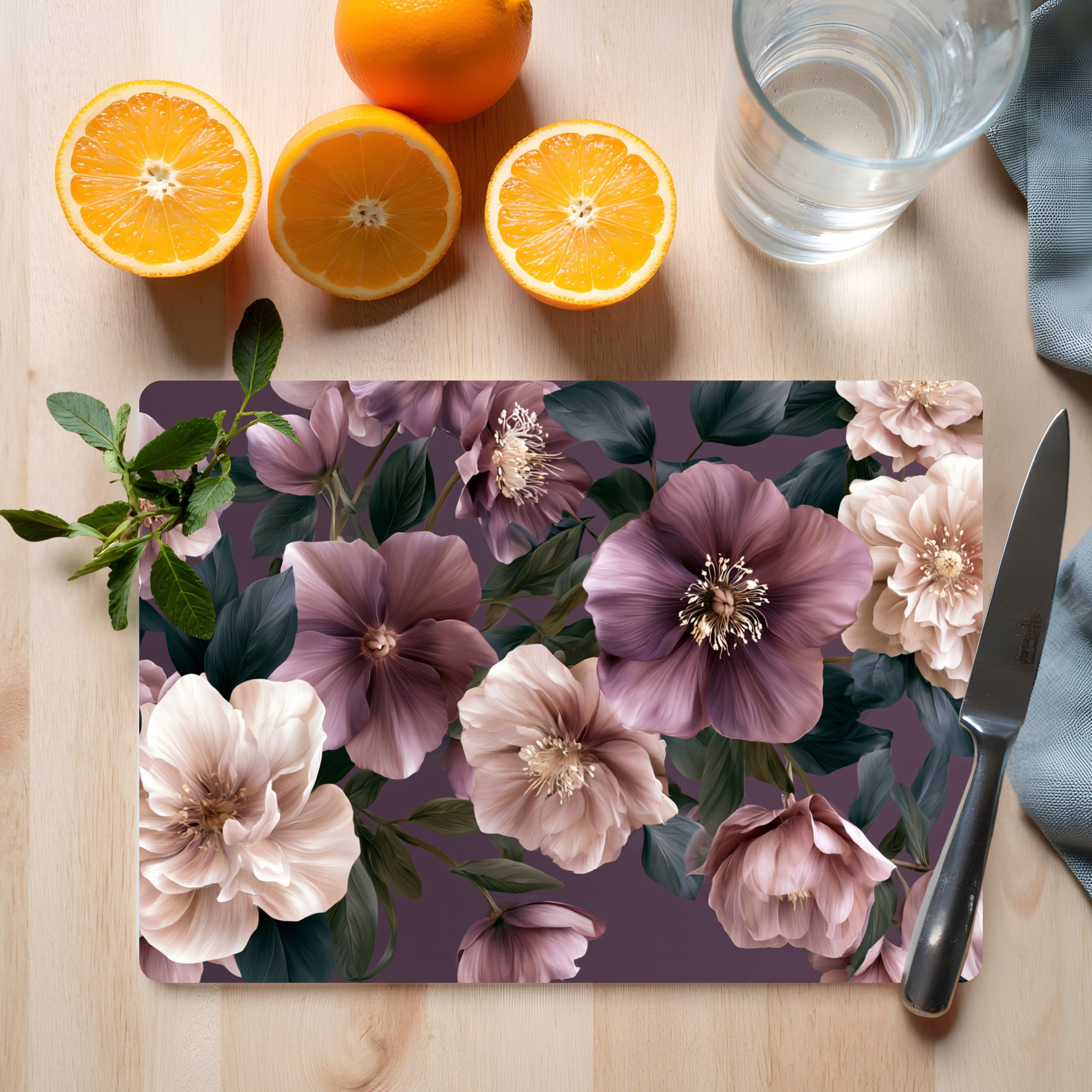 Hellebore Bloom Glass Cutting Board Personalized for Botanical Kitchen Charm