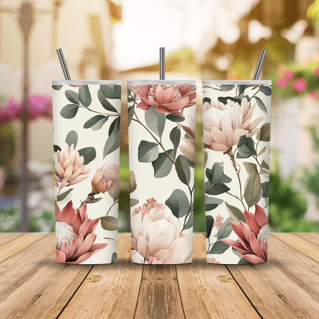 Personalized Protea Tumbler with Custom Name, Botanical Floral Gift