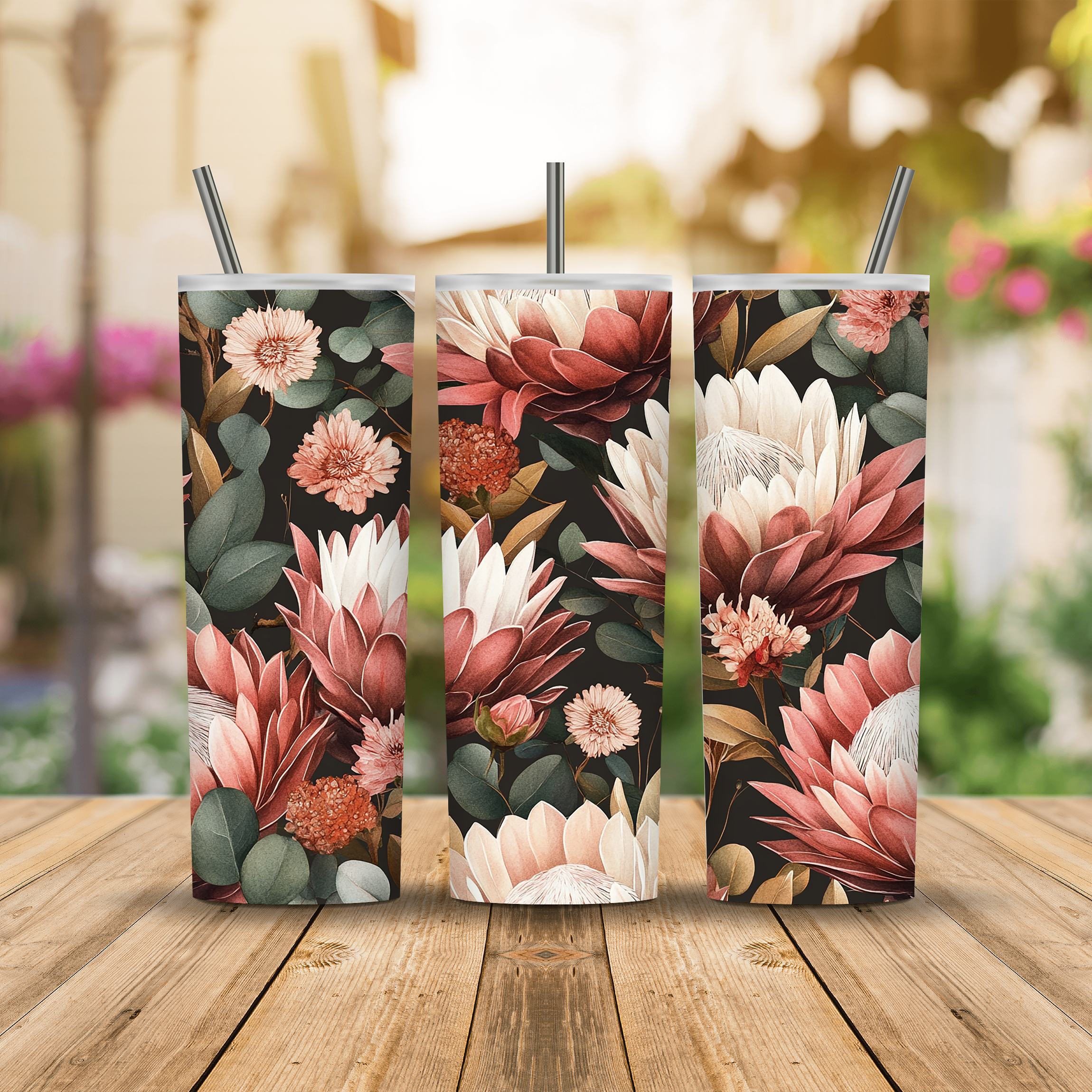 Personalized Floral Insulated Tumbler with Custom Name and Botanical Charm