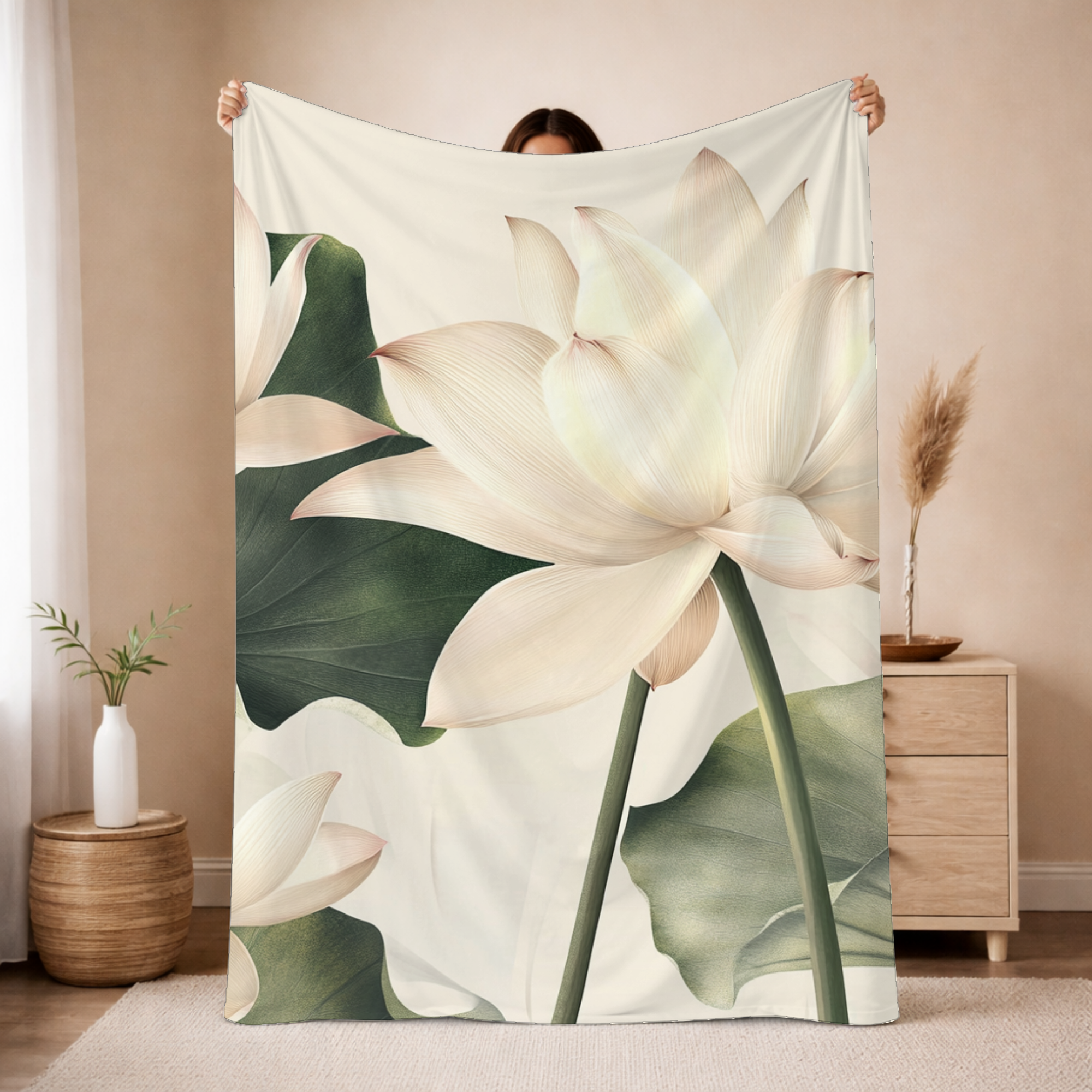 Personalized Magnolia Garden Sherpa Blanket with Custom Floral Design