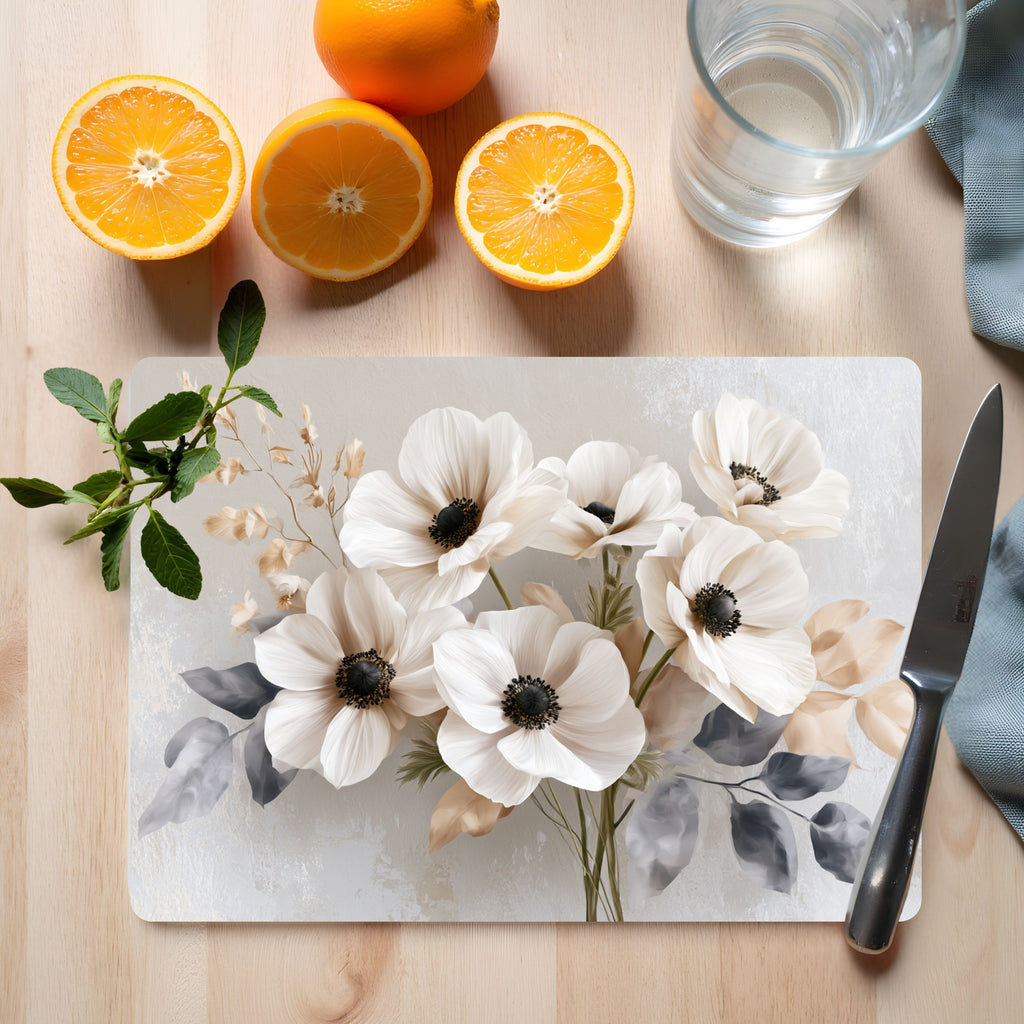 Anemone Bloom Glass Cutting Board Personalized for Elegant Floral Kitchens