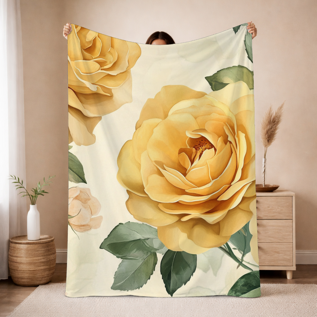 Personalized Yellow Rose  Breeze Sherpa Blanket with Custom Name