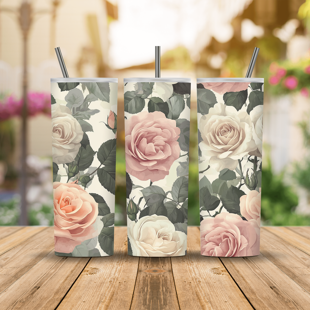 Personalized Blooming Floral Stainless Steel Tumbler with Custom Name
