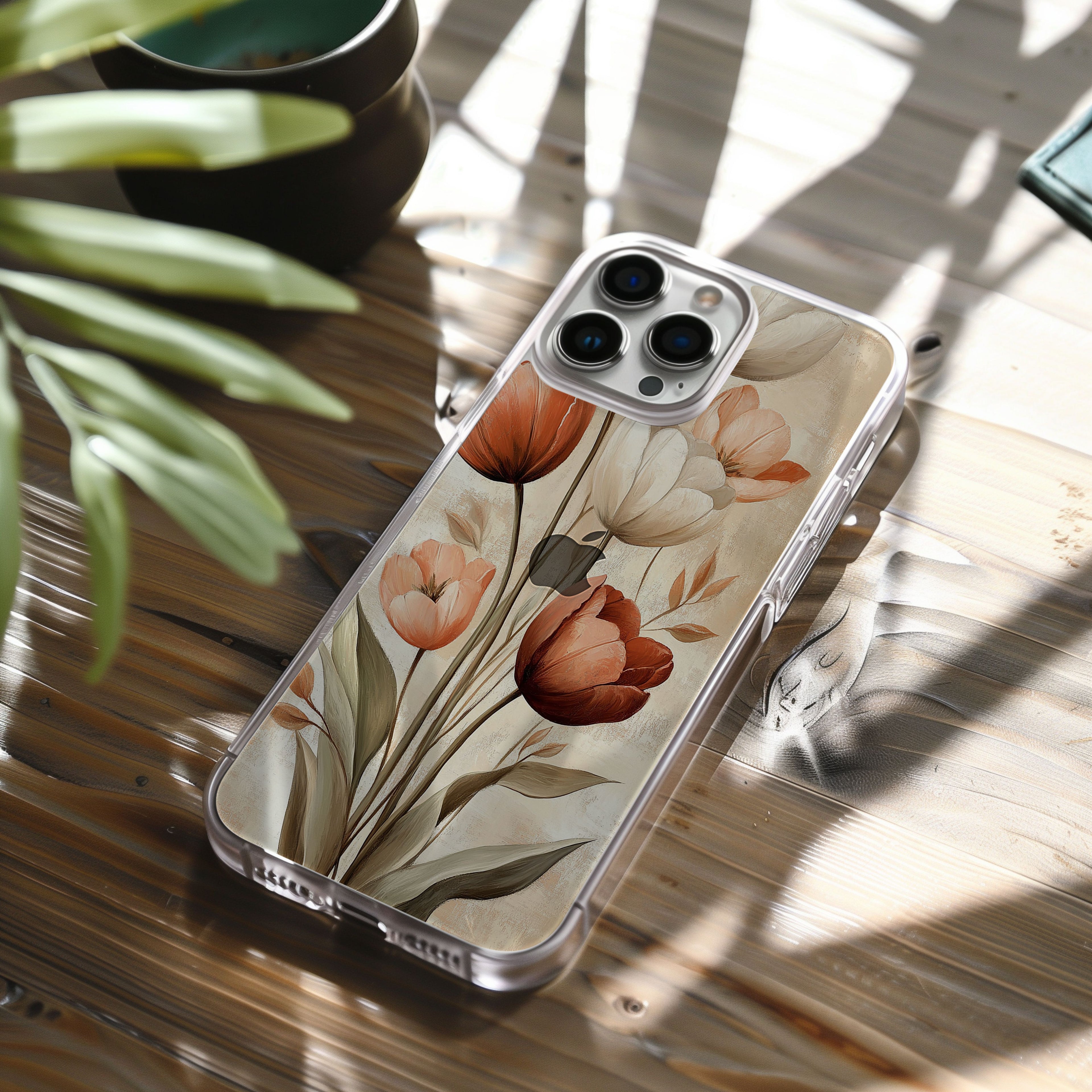 Personalized Boho Tulip iPhone Case with Custom Name & Elegant Floral Cover