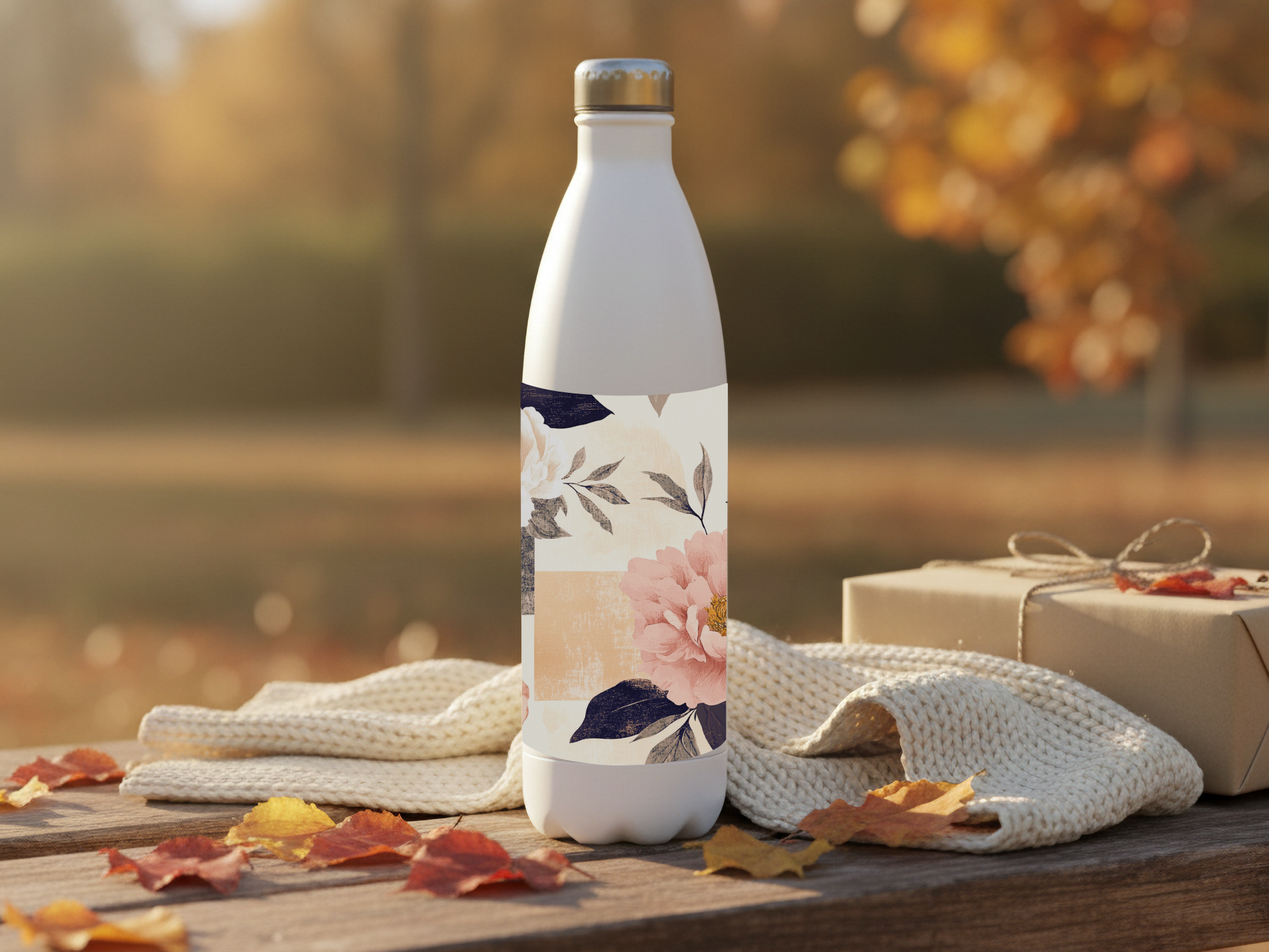 Personalized Peony Stainless Steel Water Bottle with Custom Name Floral Design