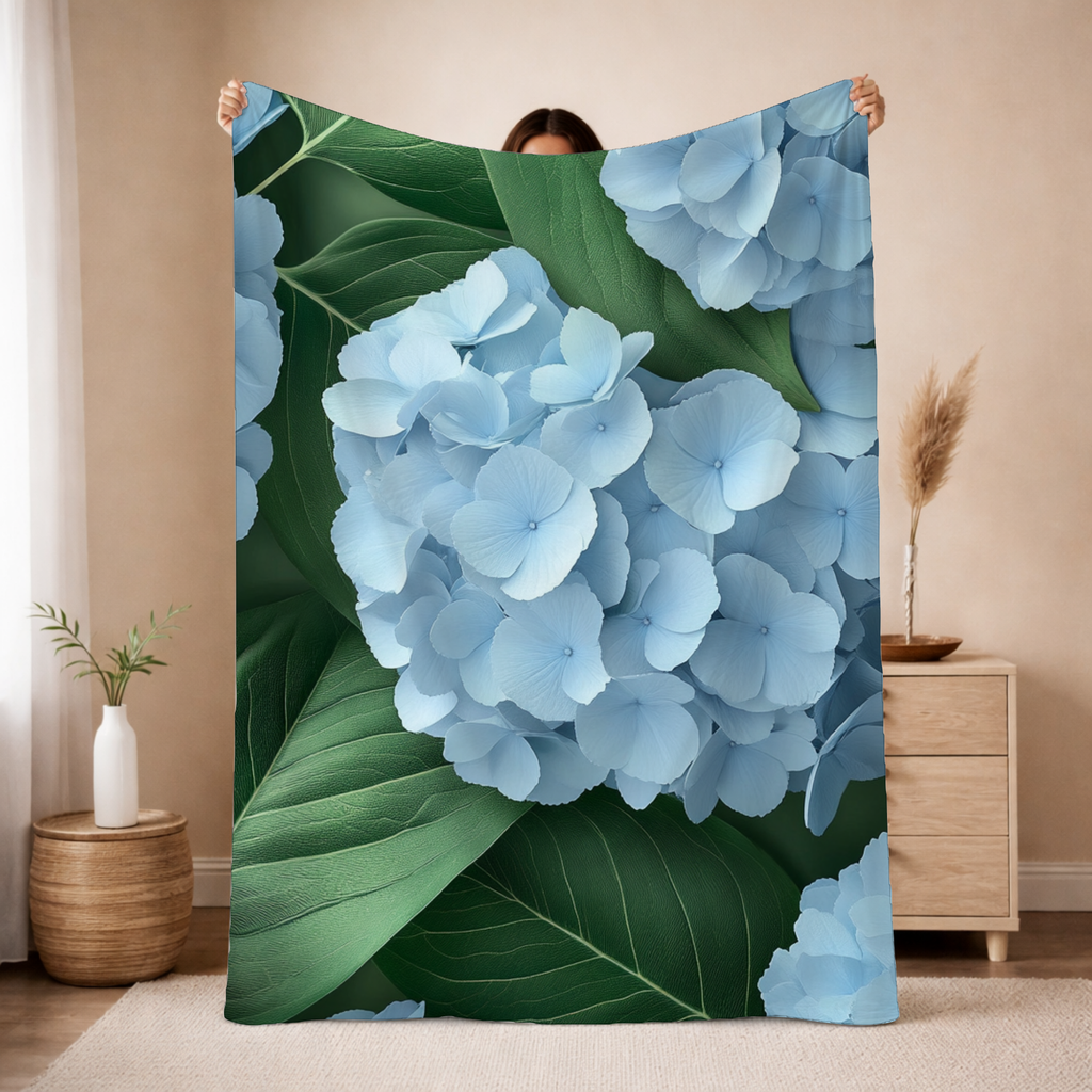 Personalized Hydrangea Sherpa Blanket with Custom Name