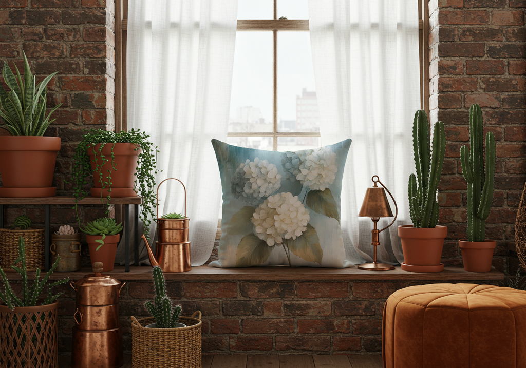 Personalized Cream Hydrangea Elegance Pillow with Custom Name