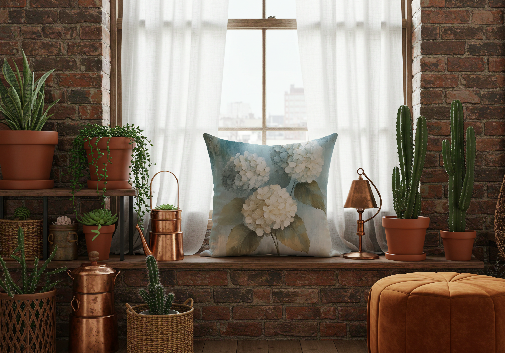 Personalized Cream Hydrangea Elegance Pillow with Custom Name