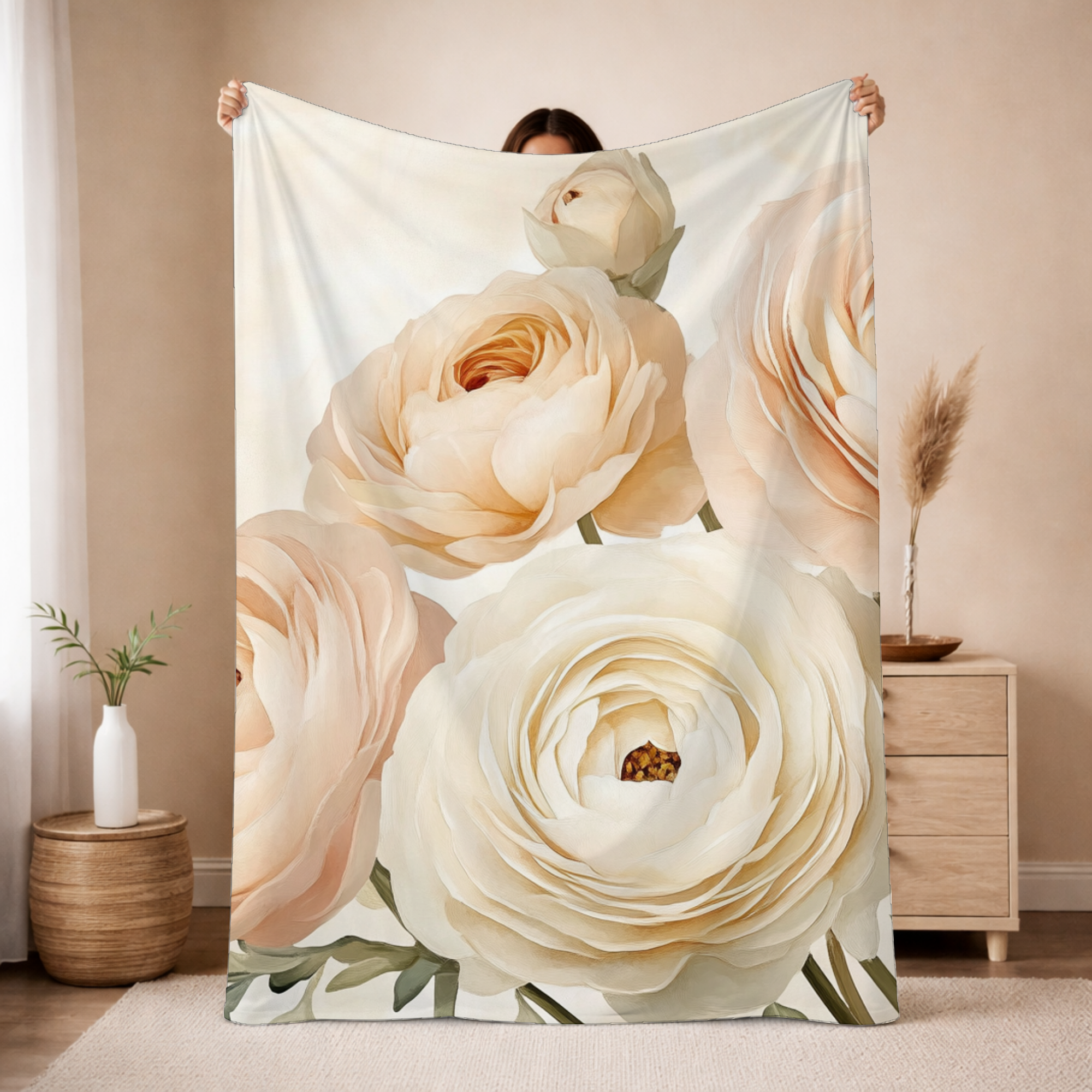 Personalized Morning Bloom Sherpa Blanket with Custom Name