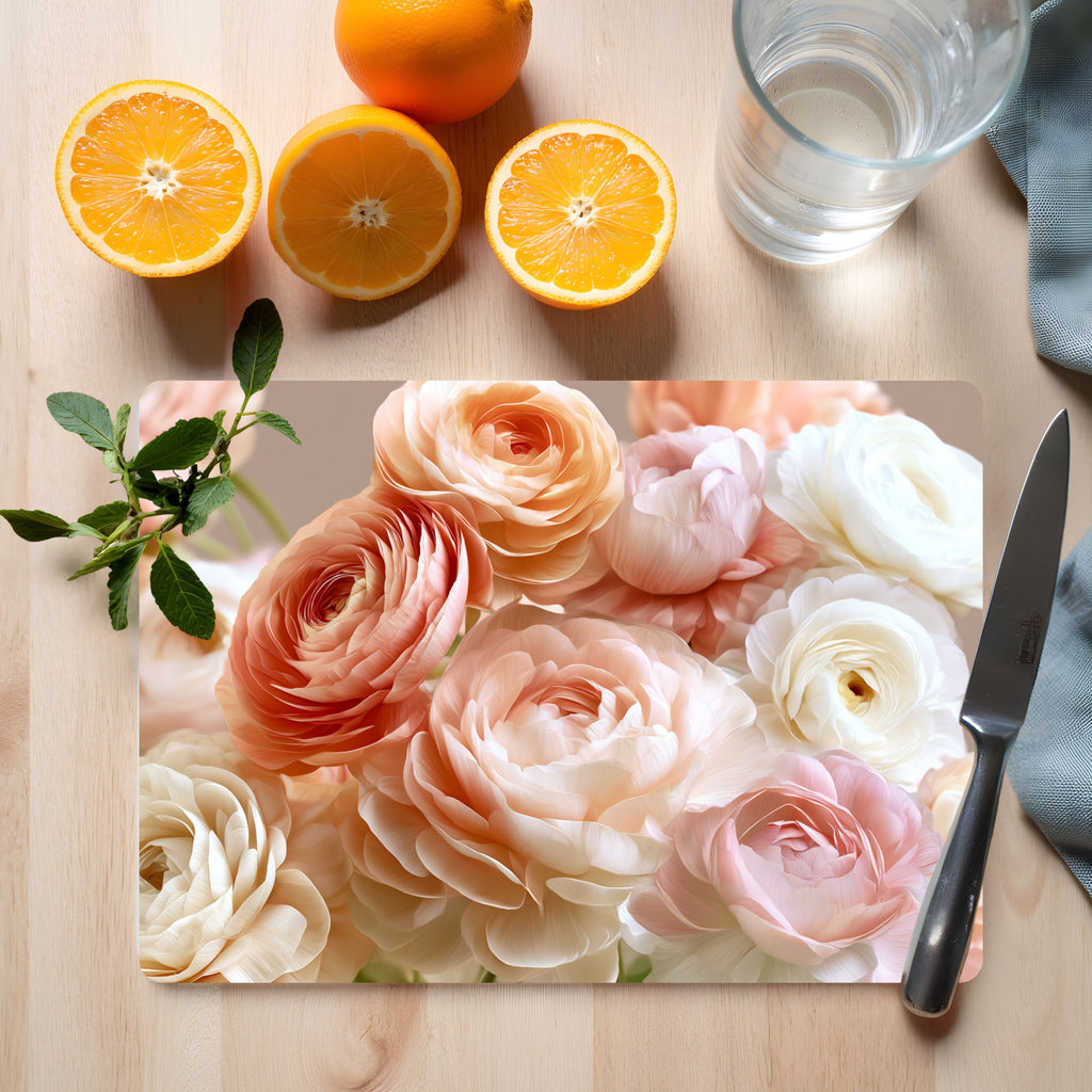 Ranunculus Bloom Glass Cutting Board Personalized for Charming Kitchen Entertaining