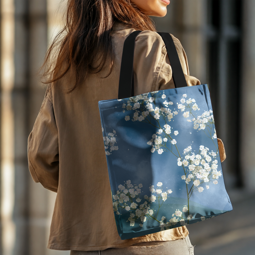 Custom White Orchid Carryall Tote Bag with Personalized Name for Everyday Use
