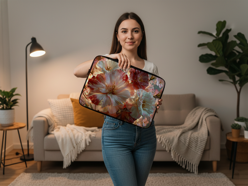 Cosmos Flower Laptop Sleeve Custom Printed with Name for Botanical Style