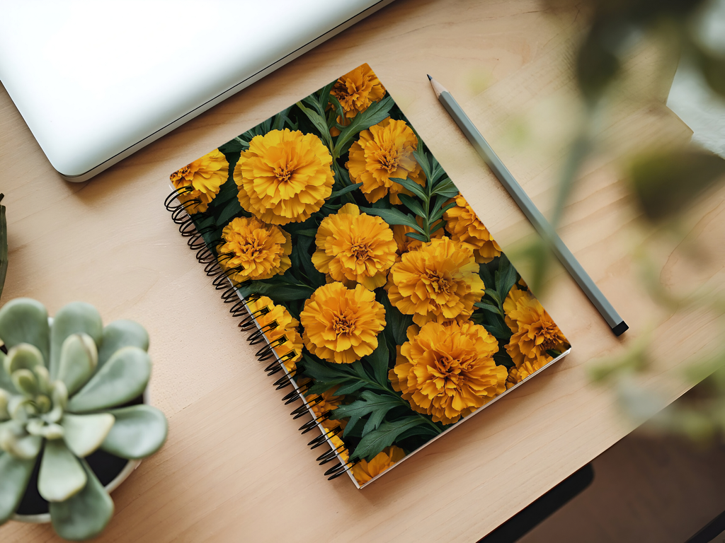 Marigold Floral Spiral Notebook for Botanical Inspiration Collections
