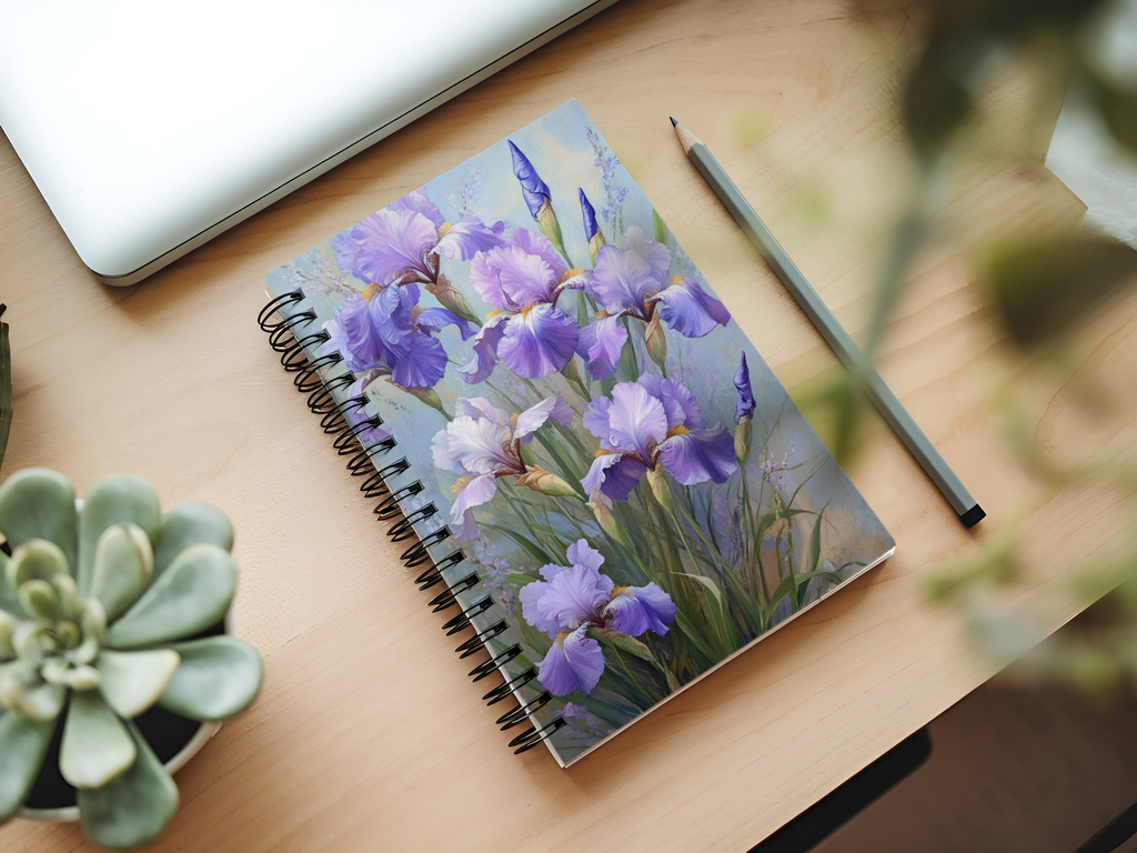 Iris Spiral Notebook Personalized for Cottage Border Bloom Notes
