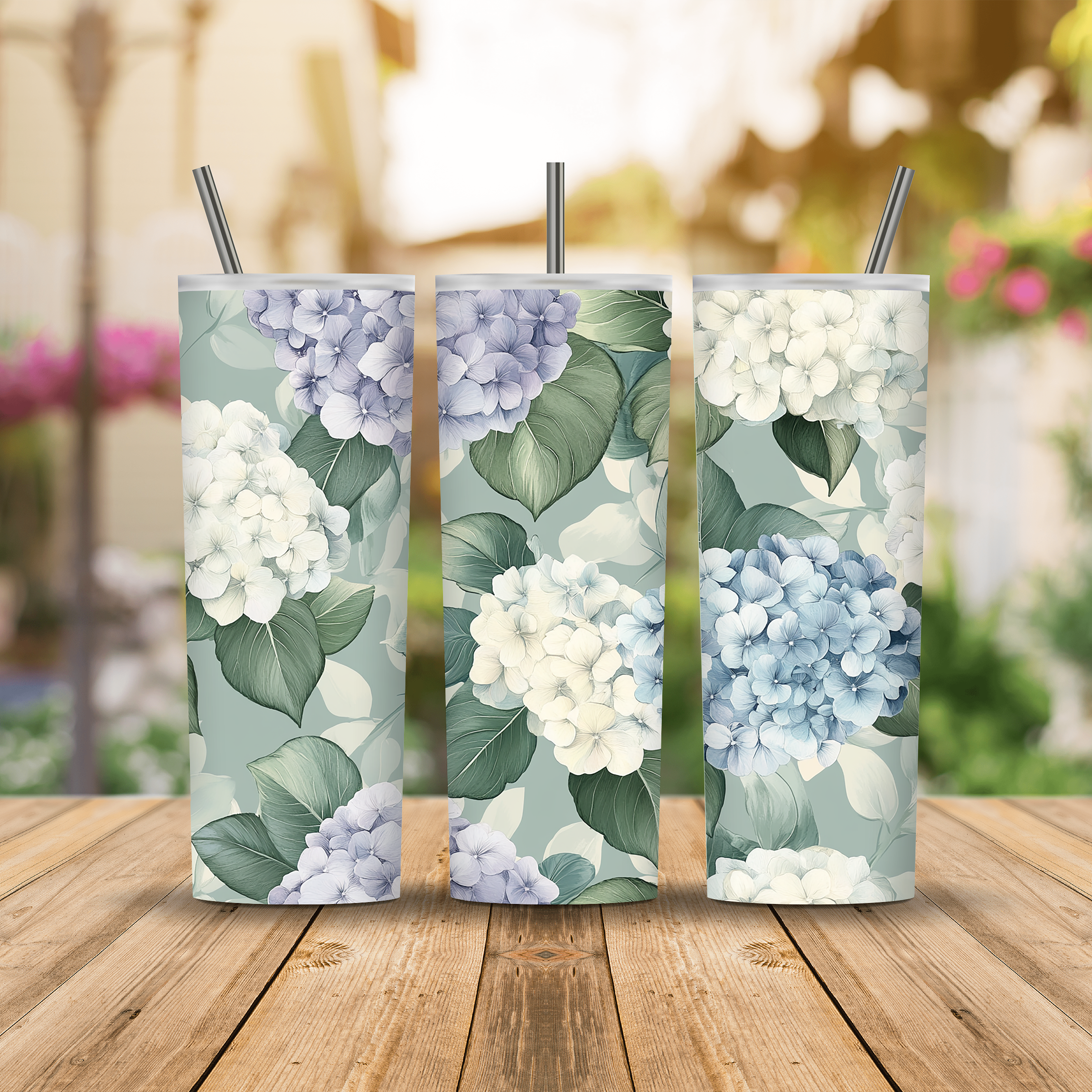 Custom Name Hydrangea Blossom Tumbler, Elegant Floral Gift
