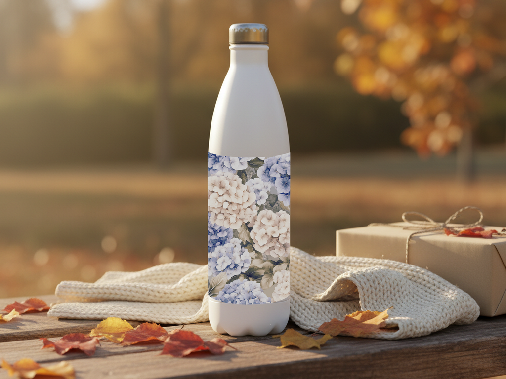 Custom Hydrangea Water Bottle Personalized for Floral Lifestyle Enthusiasts