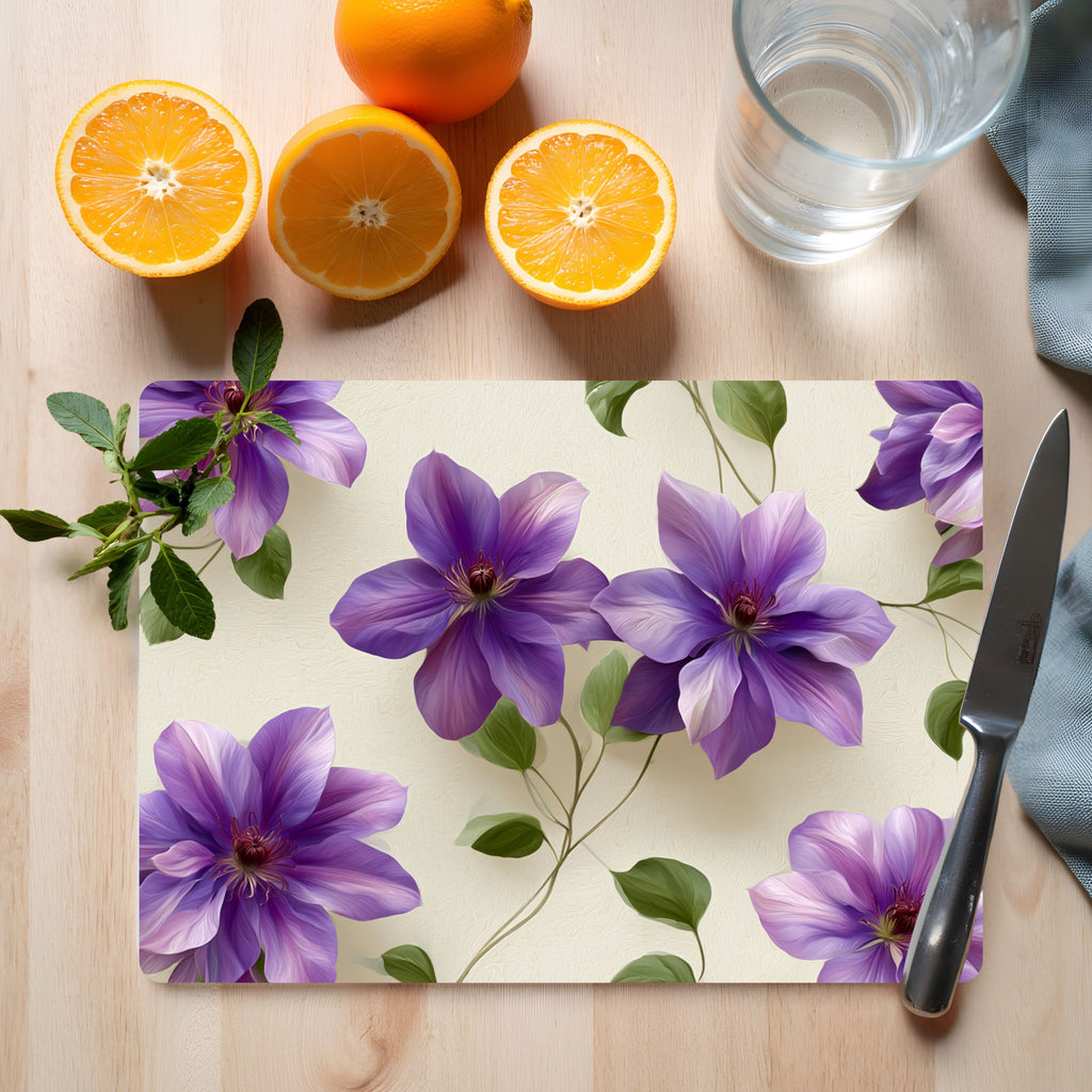 Clematis Garden Glass Serving Board Personalized for Floral Kitchen Styling