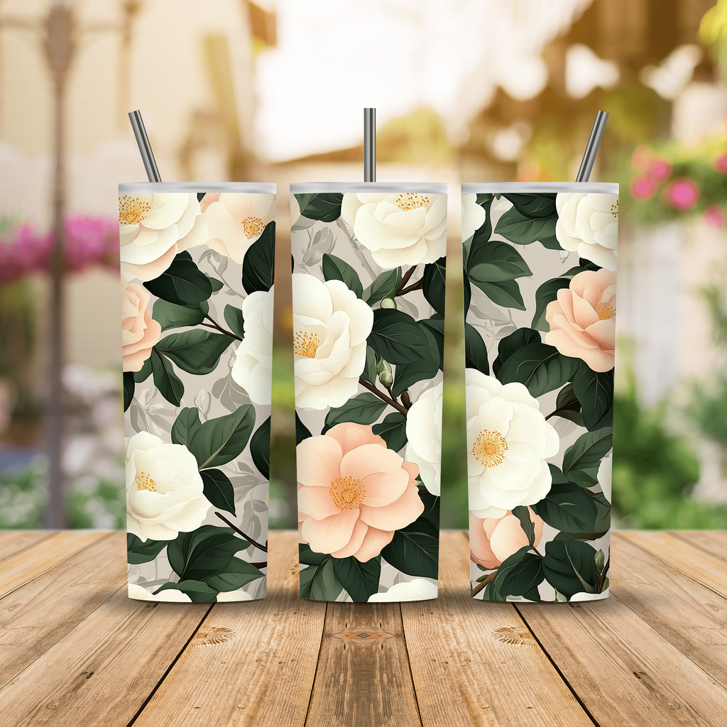 Personalized Camellia Tumbler with Custom Name, Floral Garden Gift