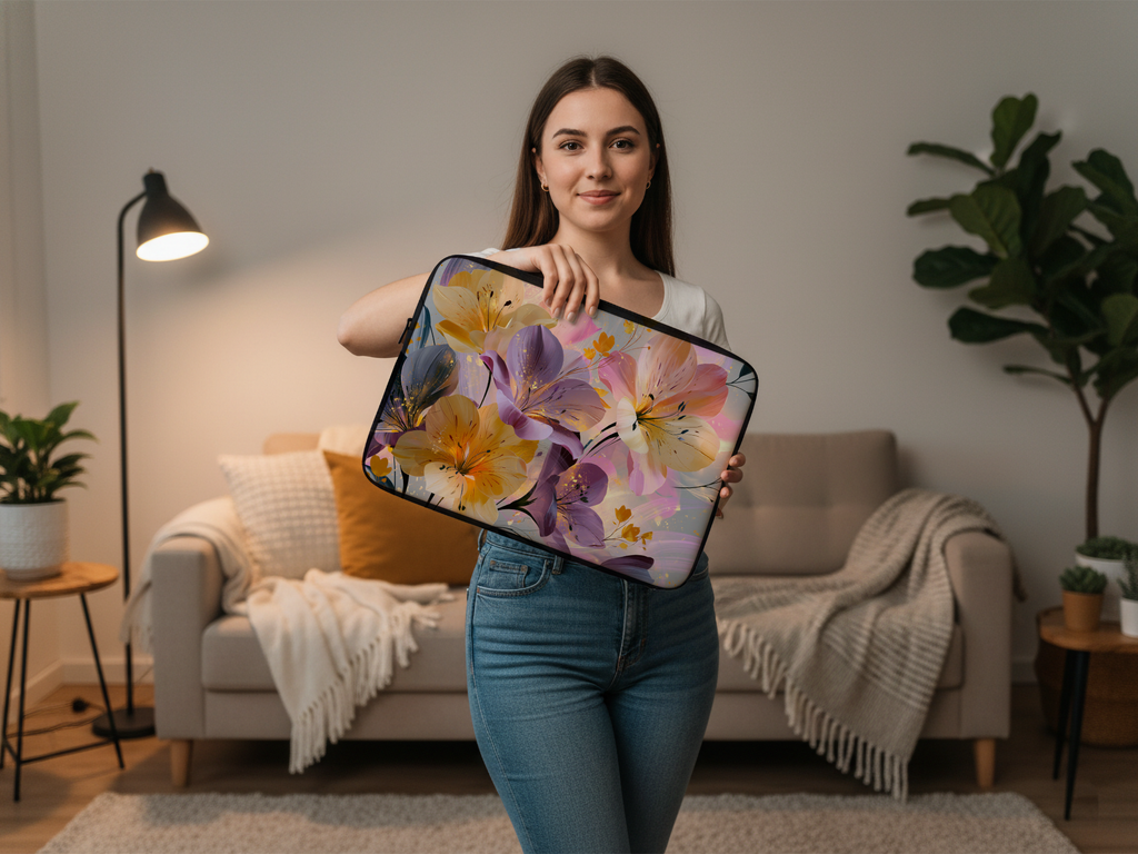 Peruvian Lily Laptop Sleeve Personalized with Name Botanical Travel Case