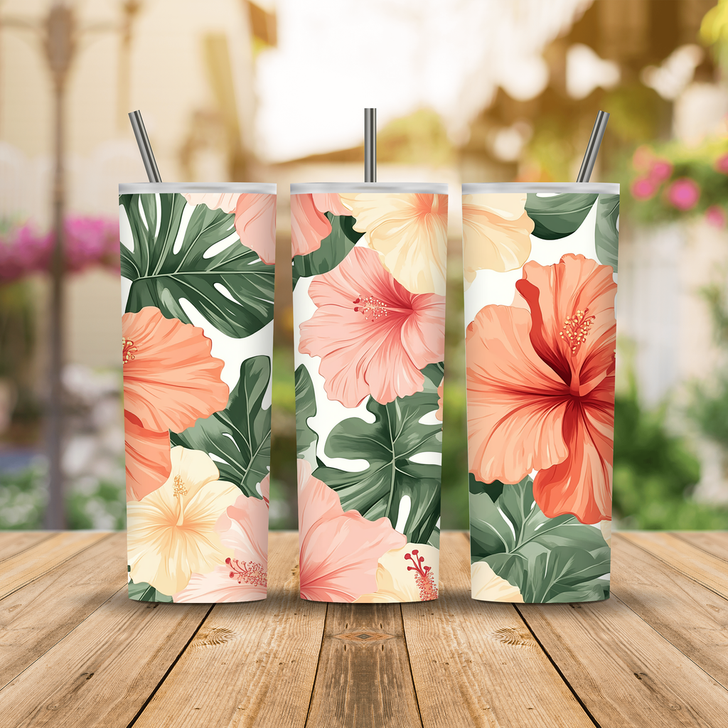 Custom Name Hibiscus Tumbler, Personalized Tropical Flower Gift