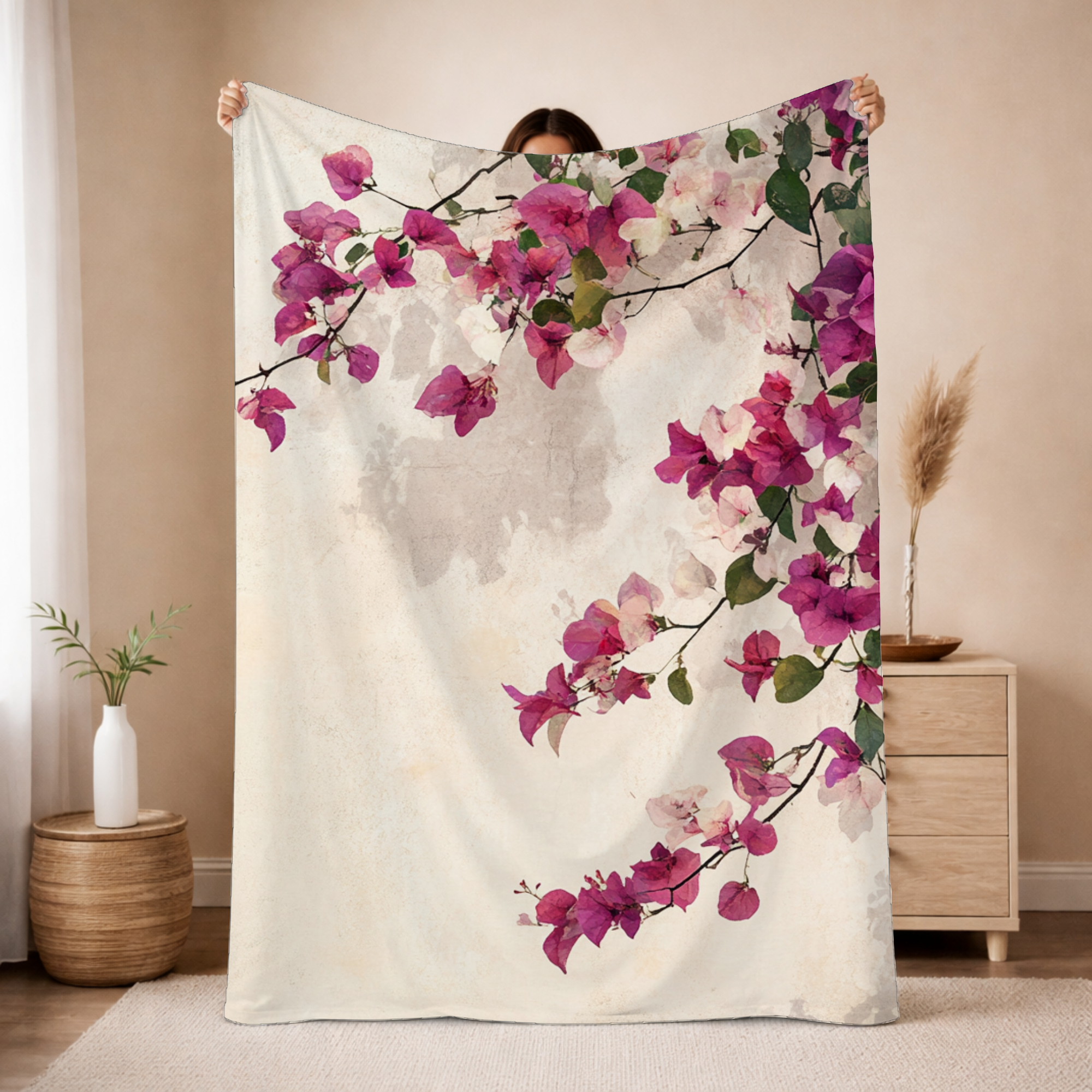 Personalized Meadow Dreams Sherpa Blanket with Floral Artwork