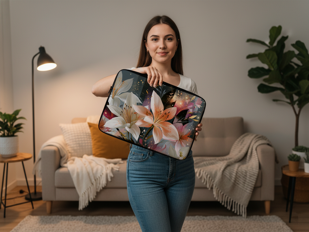 Lily Blossom Laptop Sleeve Personalized for Graceful Botanical Style