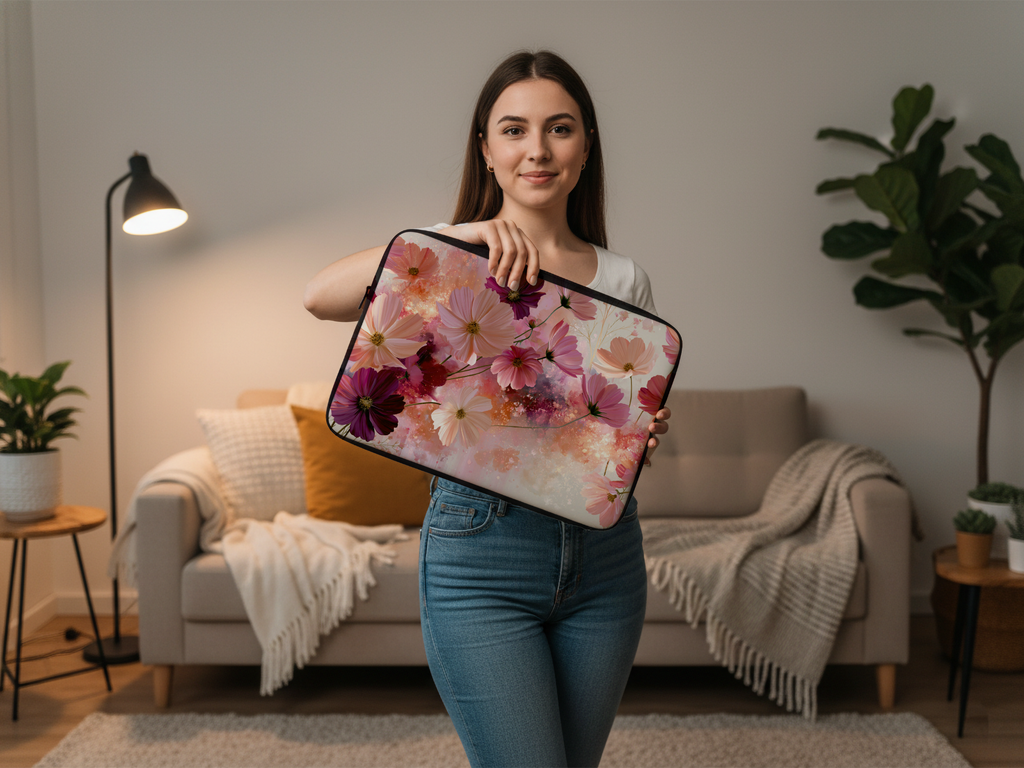 Cosmos Inspired Laptop Carry Case with Custom Name Floral Protection Sleeve