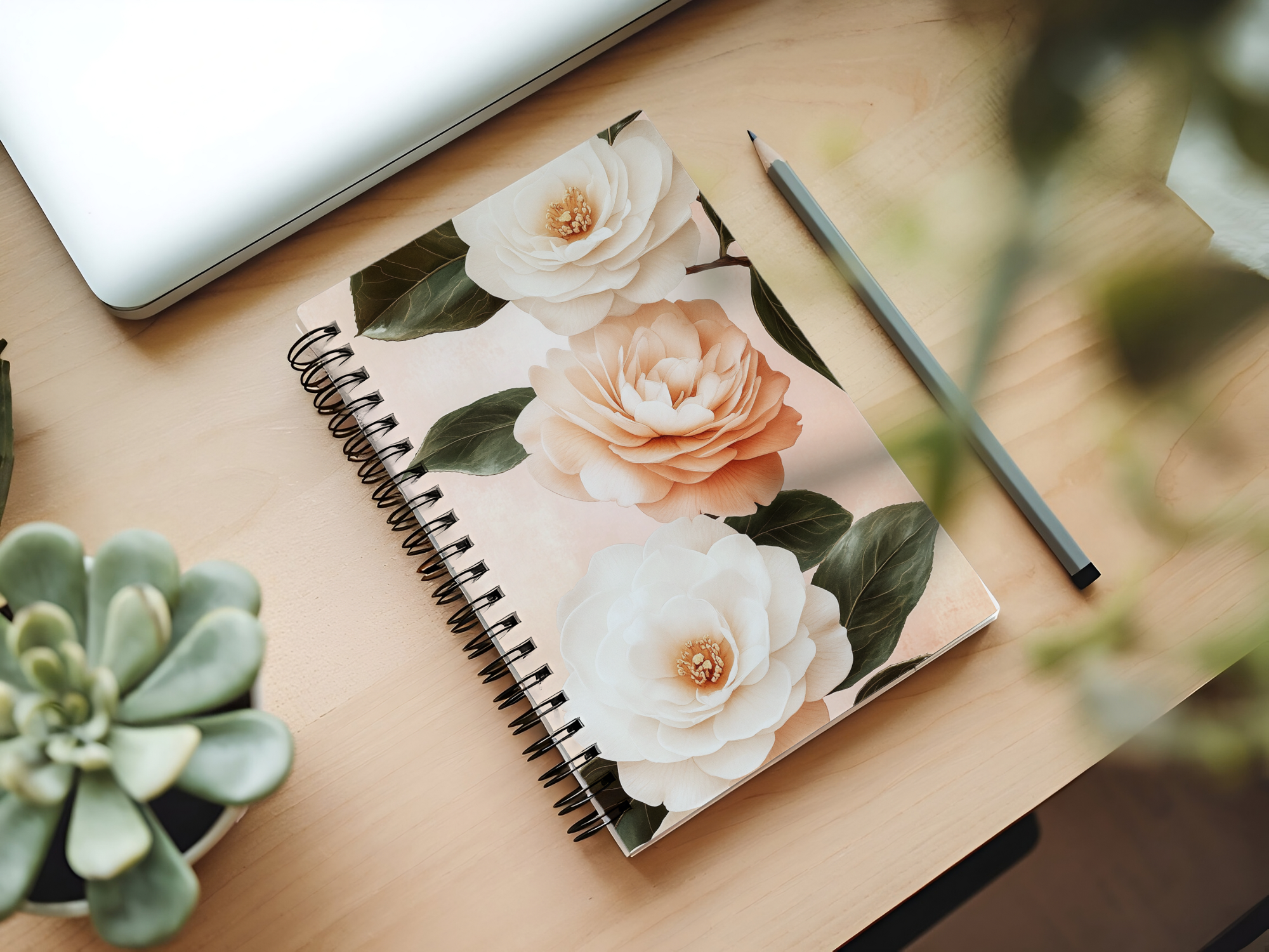 Camellias Spiral Notebook Personalized for Winter Garden Keepsakes