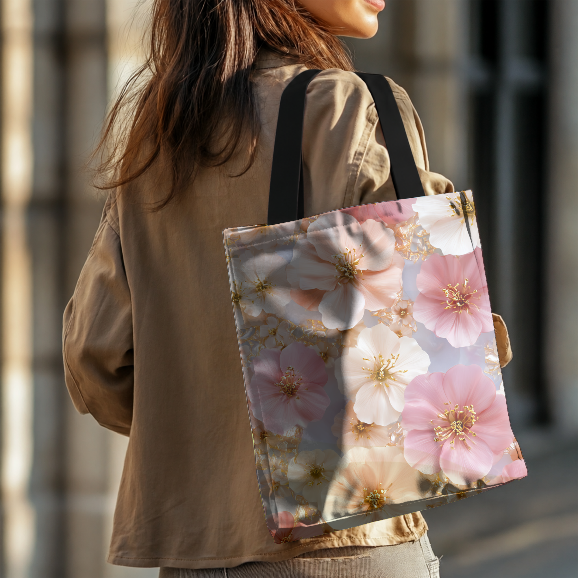 Personalized Multiple flowers Tote Bag with Custom Name for Shopping, Travel & Everyday Use