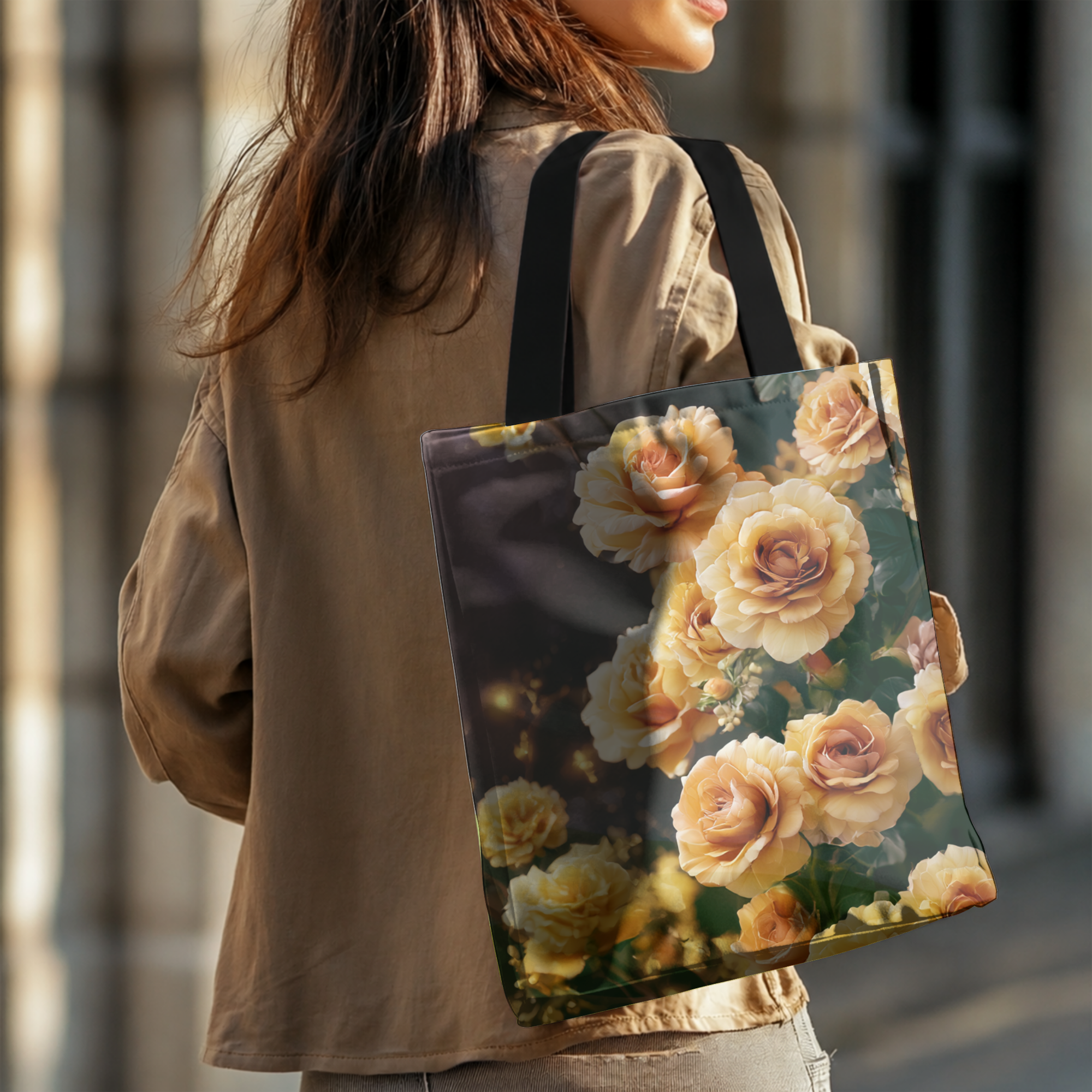 Custom Floral Gift Tote Bag with Personalized Name for Shopping & Everyday Use
