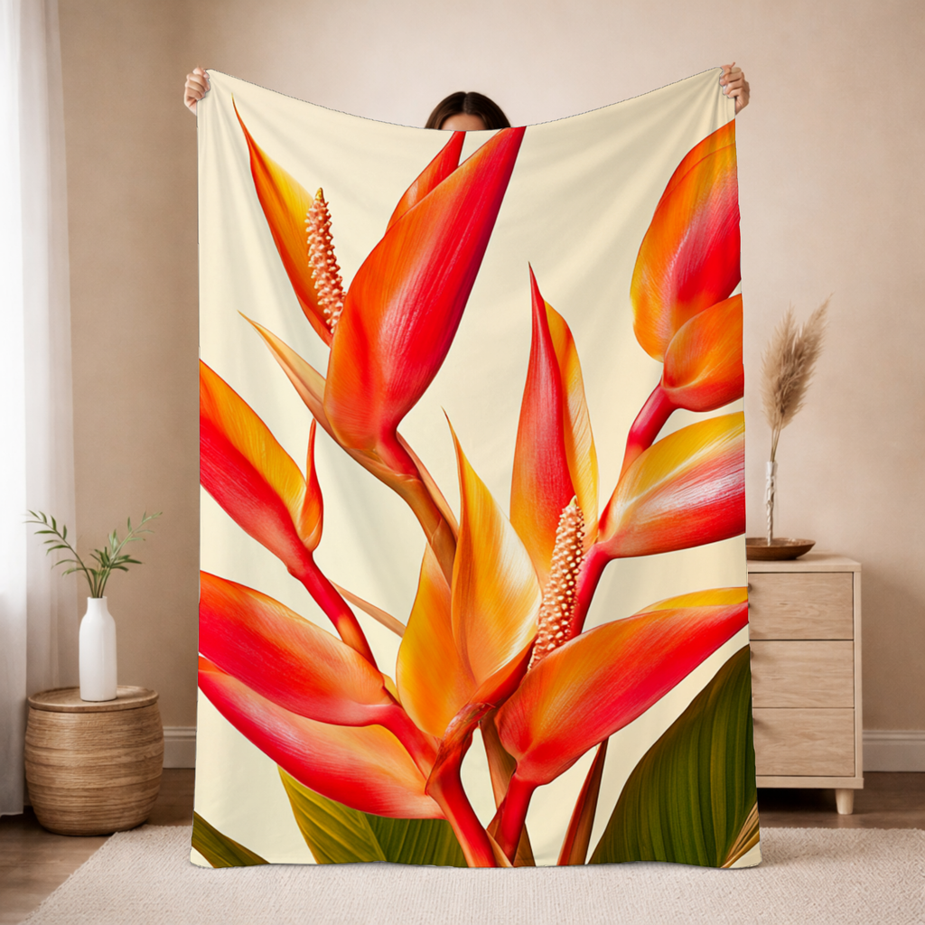 Birds of Paradise Blossom Retreat Sherpa Blanket with Custom Name