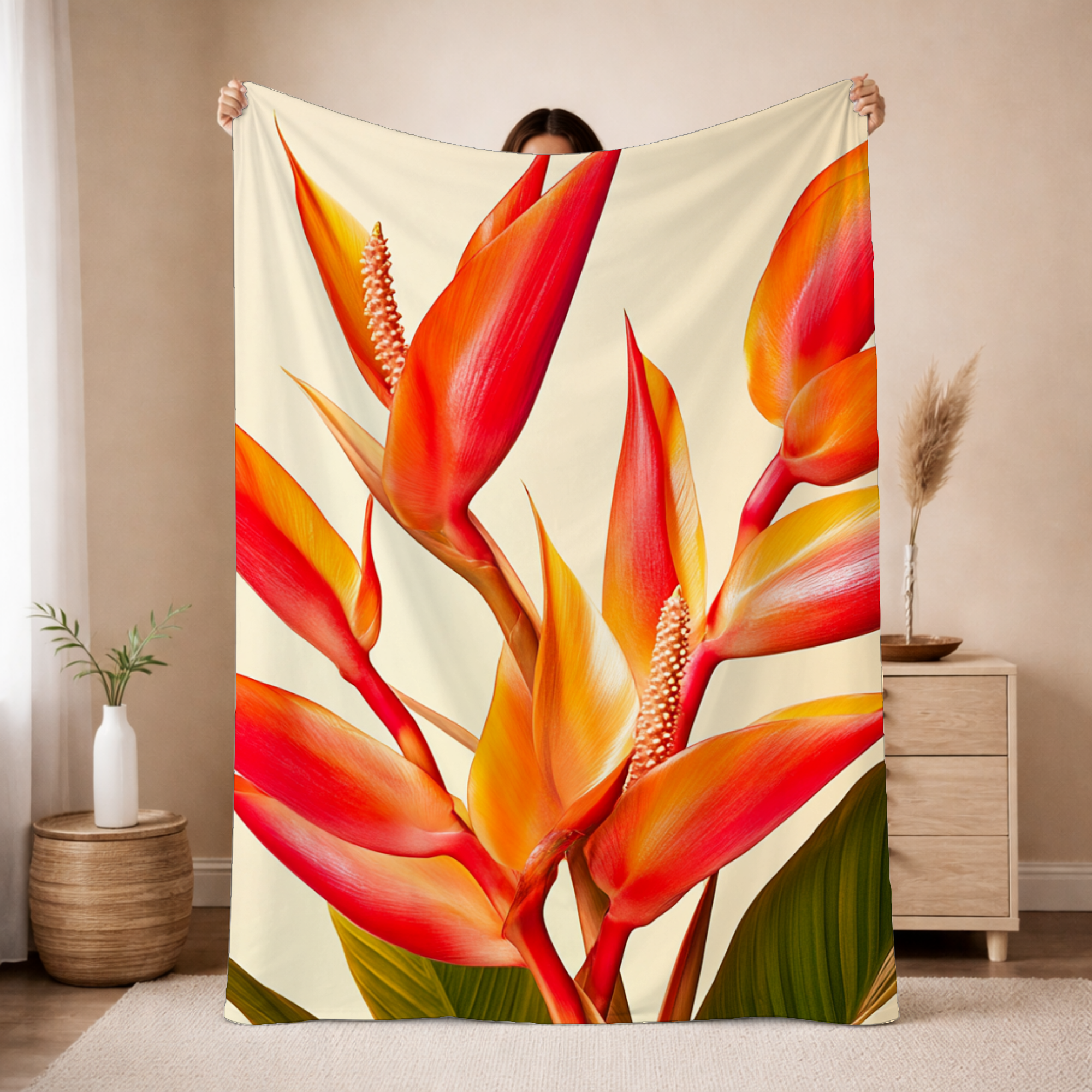 Birds of Paradise Blossom Retreat Sherpa Blanket with Custom Name