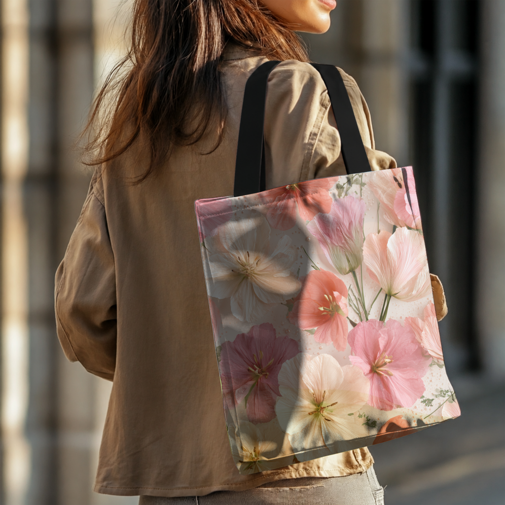 Personalized Floral Tote Bag with Custom Name for Shopping, Travel & Everyday Use