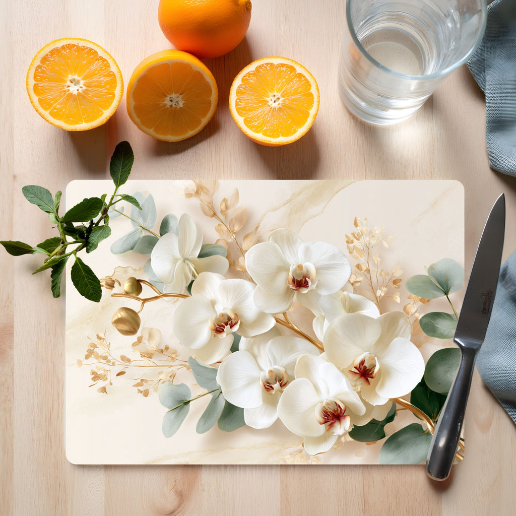 Cream Orchid Glass Cutting Board Personalized for Graceful Kitchen Styling