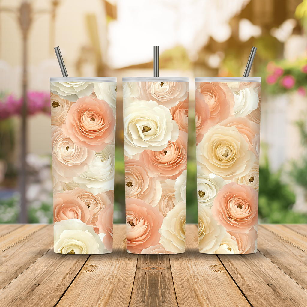 Personalized Ranunculus Tumbler, Custom Name Floral Travel Cup, Flower Gift